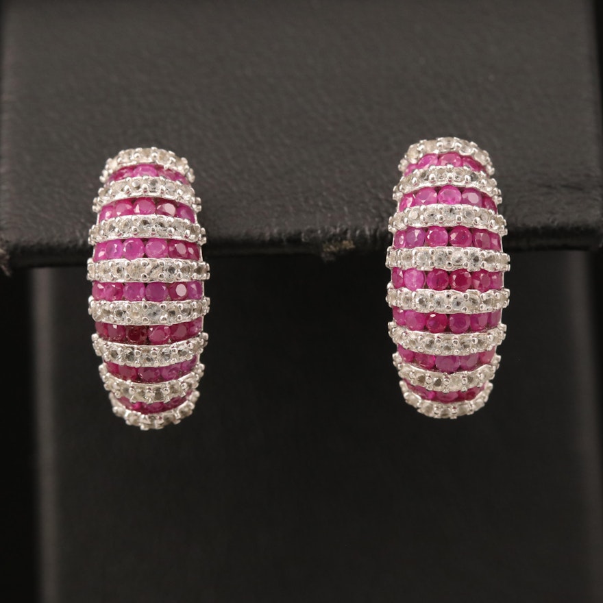 Sterling Ruby and Topaz Multi-Row Earrings