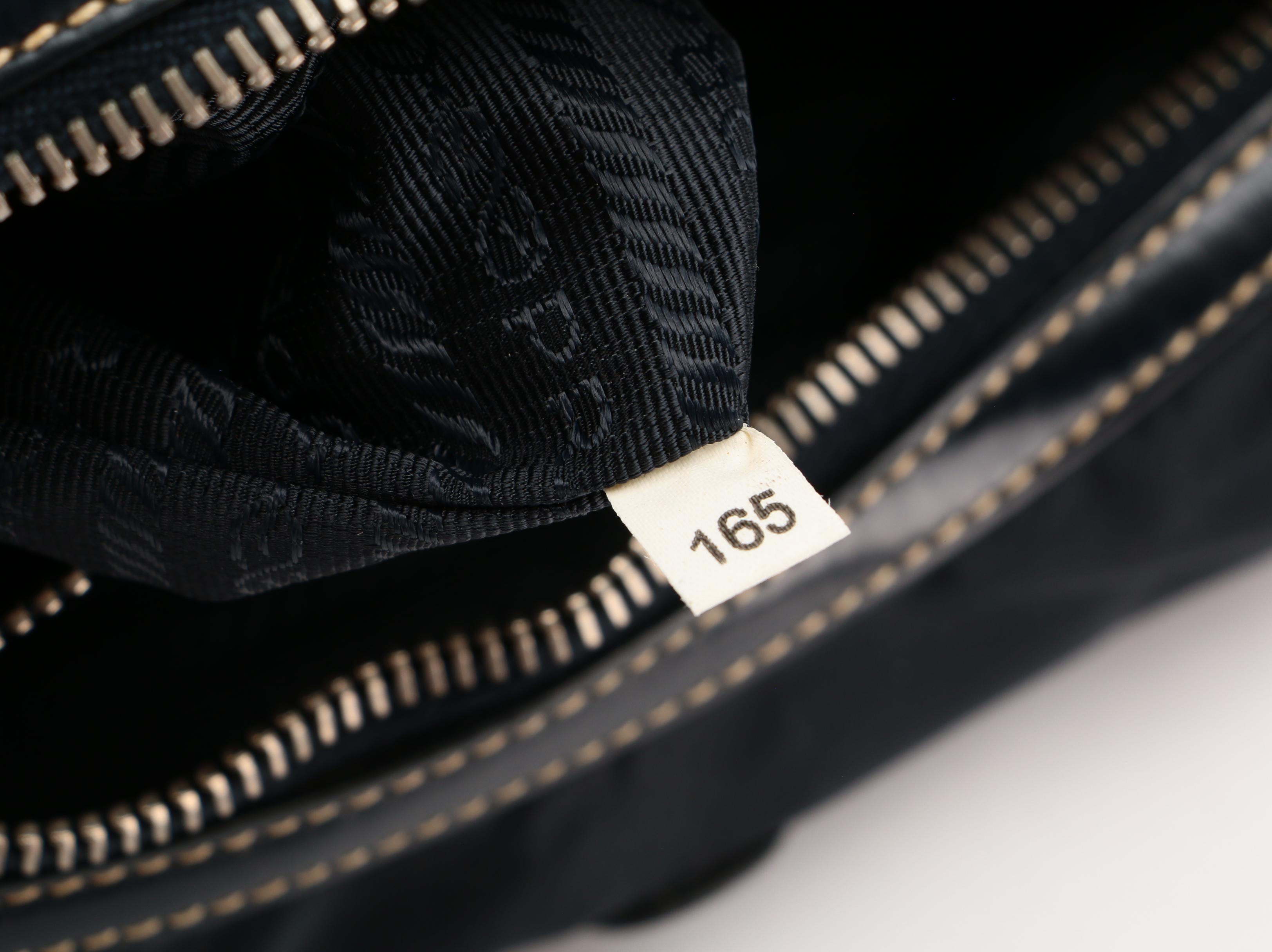 Prada Navy Nylon and Leather Embossed Logo Shoulder Bag with Contrast Stitching