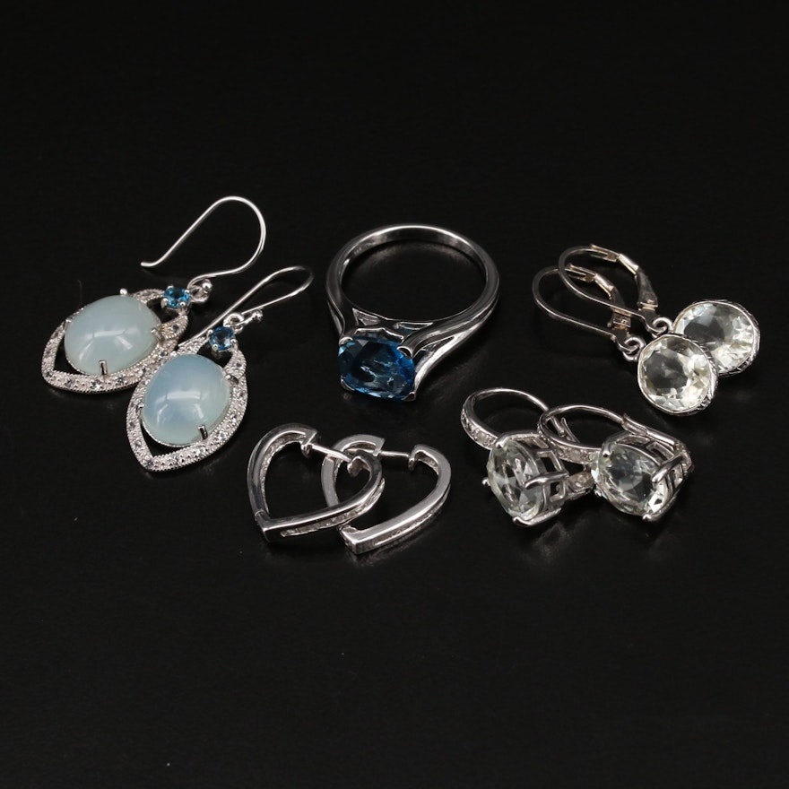 Sterling Earrings and Ring with Topaz and Gemstones