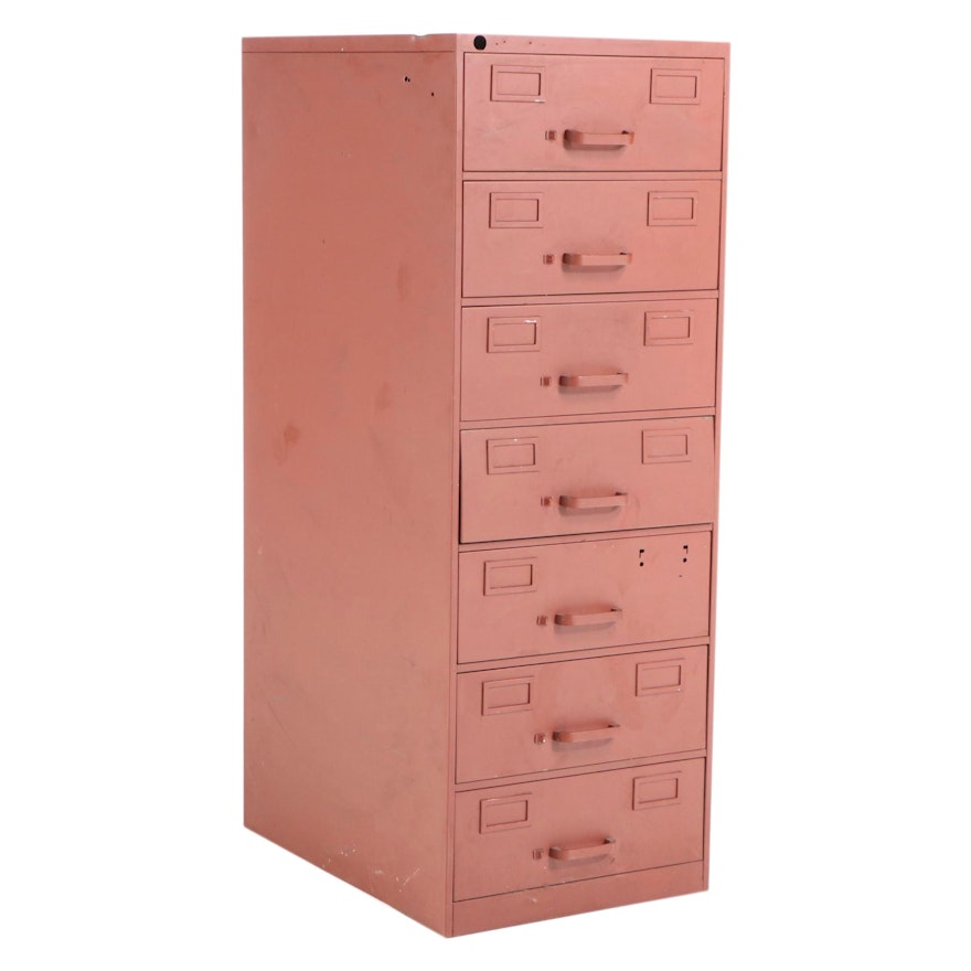 Globe-Wernicke Red Painted Steel Seven-Drawer Card File Cabinet, 20th Century