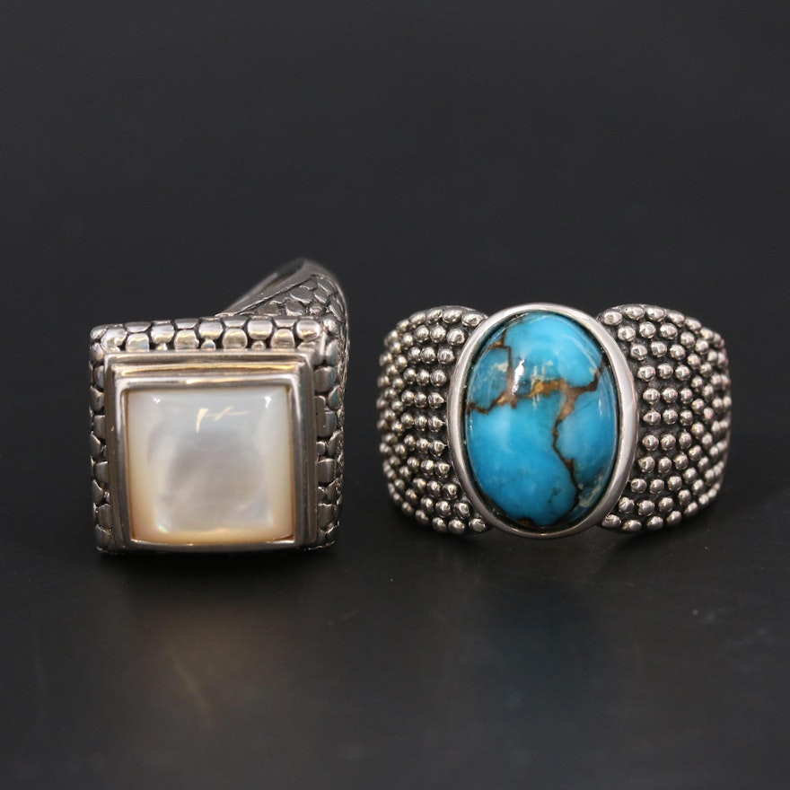 Michael Dawkins Sterling Turquoise and Mother of Pearl Rings
