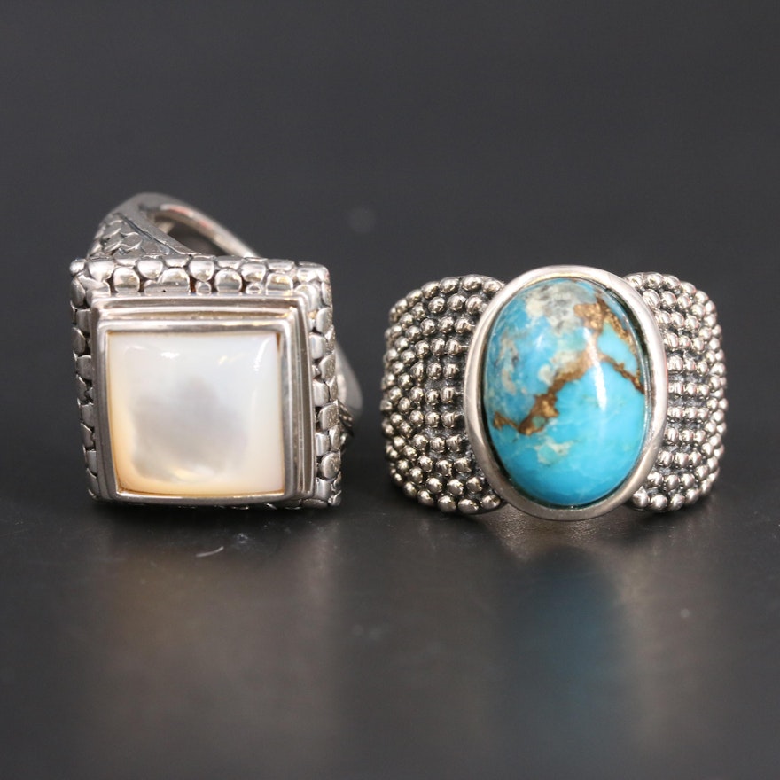 Michael Dawkins Sterling Turquoise and Mother of Pearl Rings