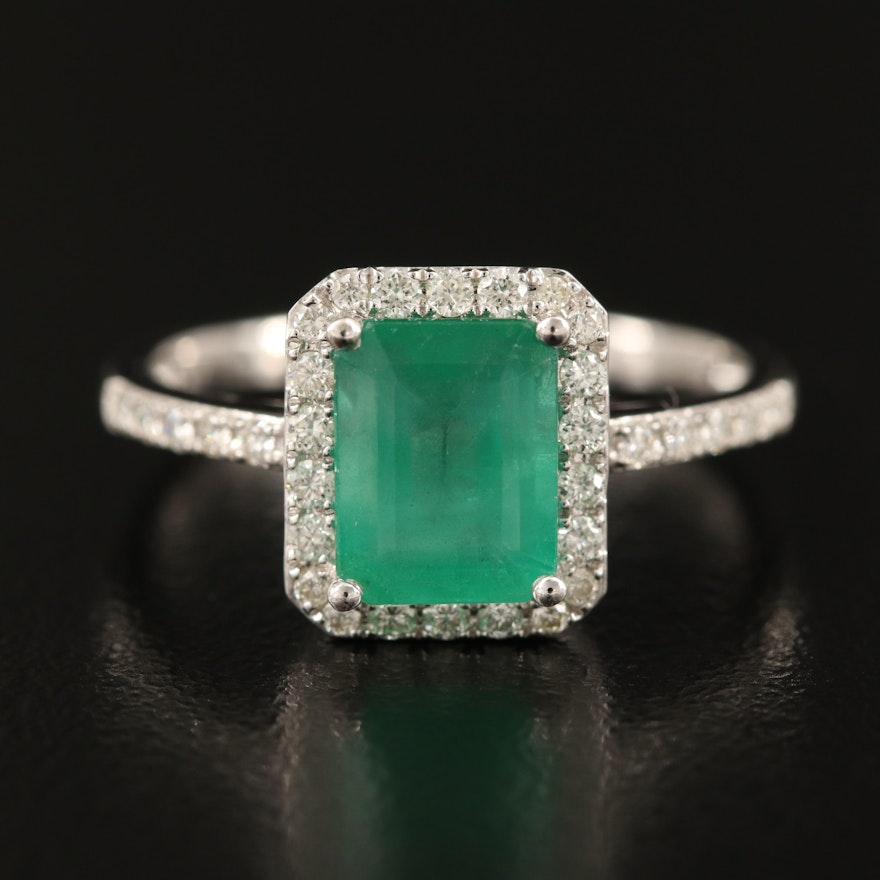 EFFY 14K WHITE GOLD DIAMOND, NATURAL EMERALD RING