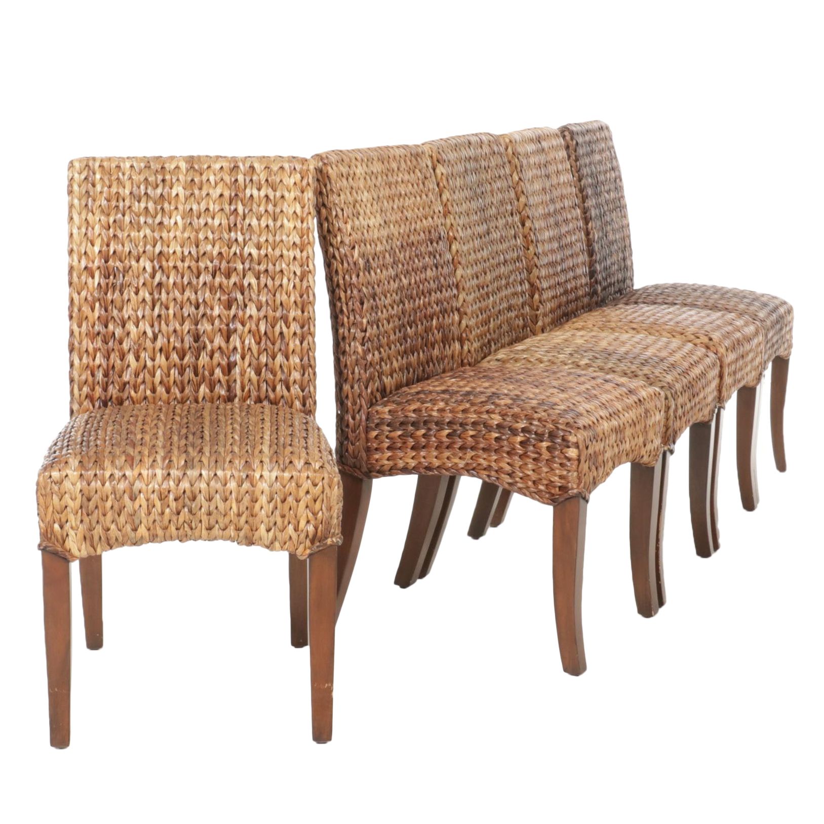 Five Pottery Barn Woven Seagrass Dining Chairs