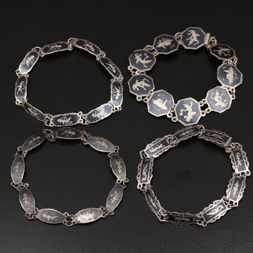 Siam Sterling Niello Link Bracelets