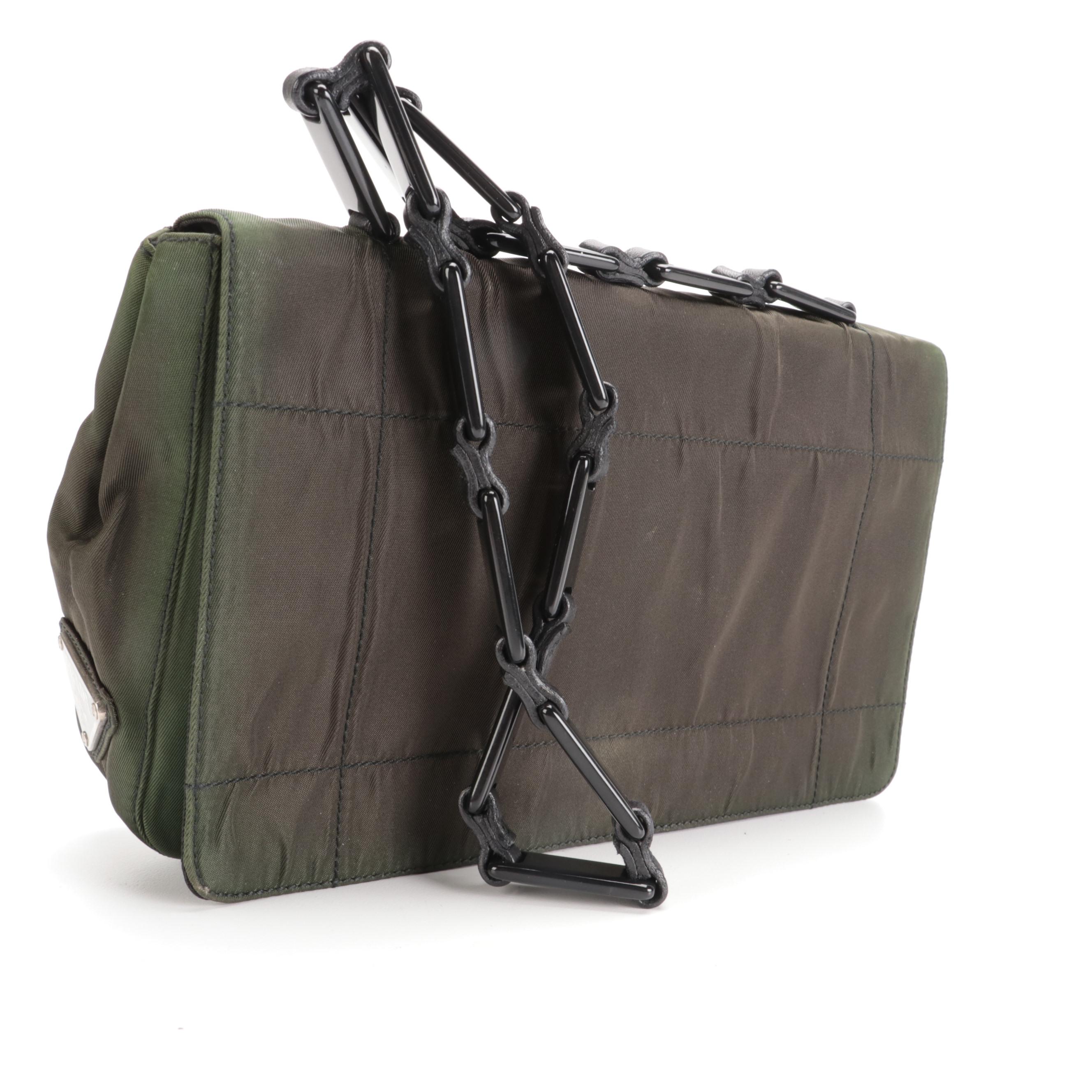 Prada Green Tessuto Nylon Flap Front Shoulder Bag