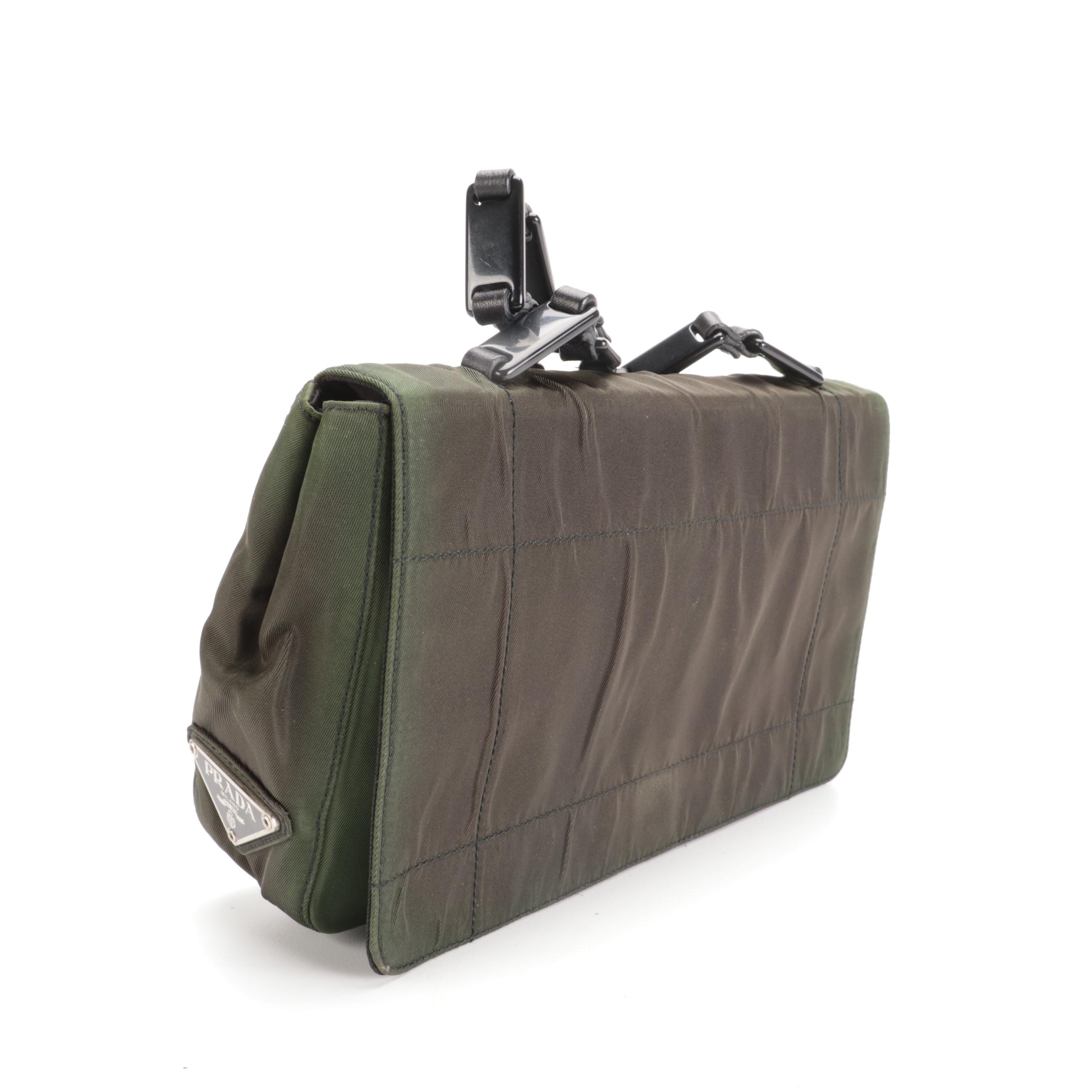 Prada Green Tessuto Nylon Flap Front Shoulder Bag