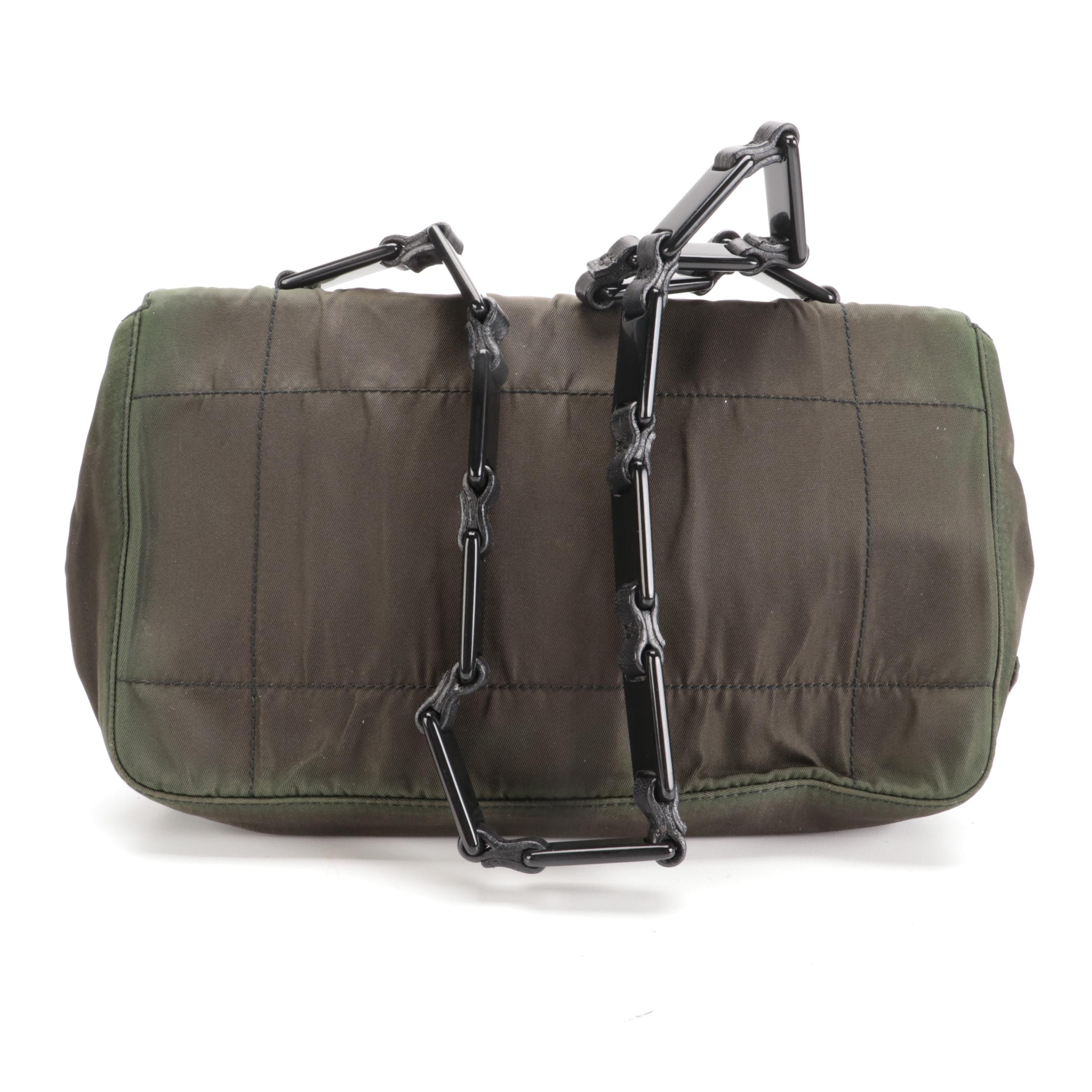 Prada Green Tessuto Nylon Flap Front Shoulder Bag