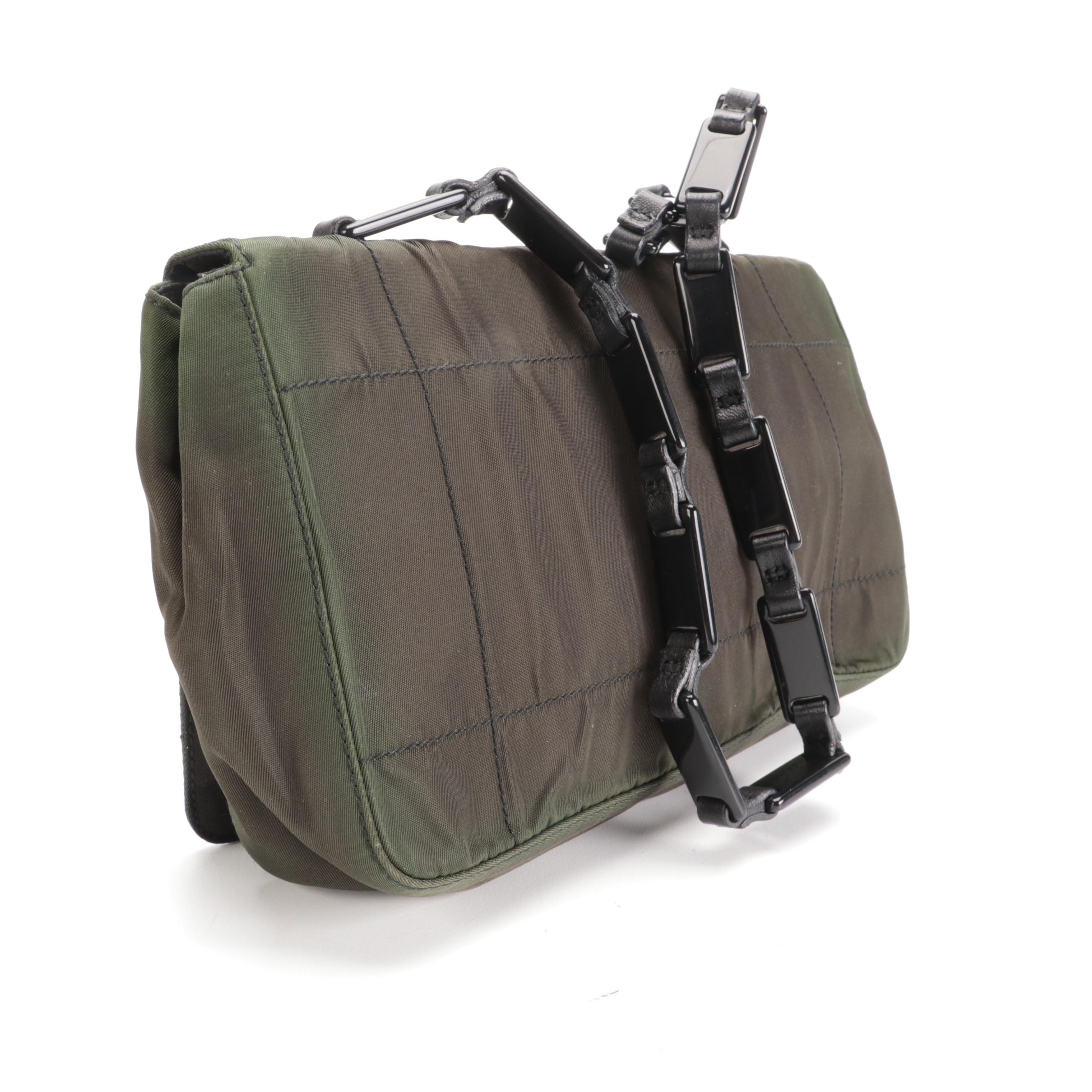 Prada Green Tessuto Nylon Flap Front Shoulder Bag