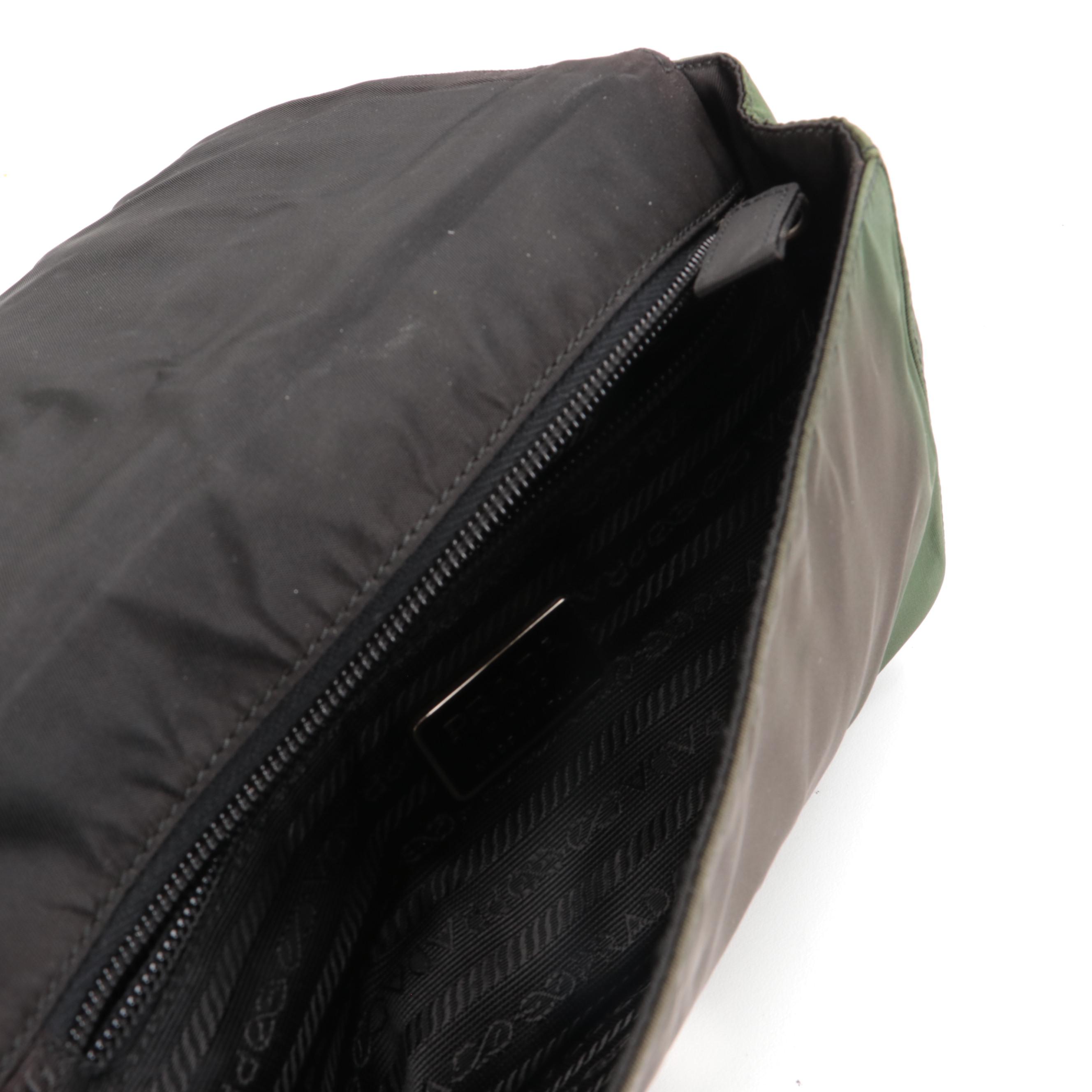Prada Green Tessuto Nylon Flap Front Shoulder Bag