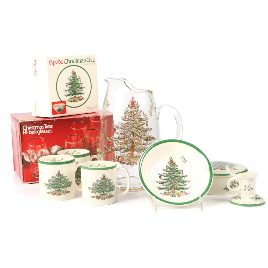 Spode "Christmas Tree" Hi-Ball Glasses, Mugs, Pitcher and Others