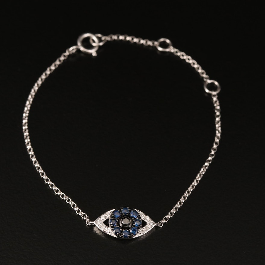 EFFY 14K WHITE GOLD DIAMOND, BLACK DIAMOND, NATURAL SAPPHIRE BRACELET