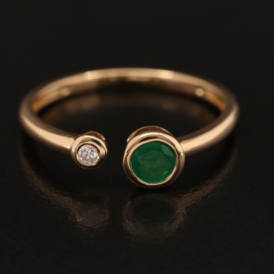 EFFY 14K YELLOW GOLD DIAMOND, NATURAL EMERALD RING