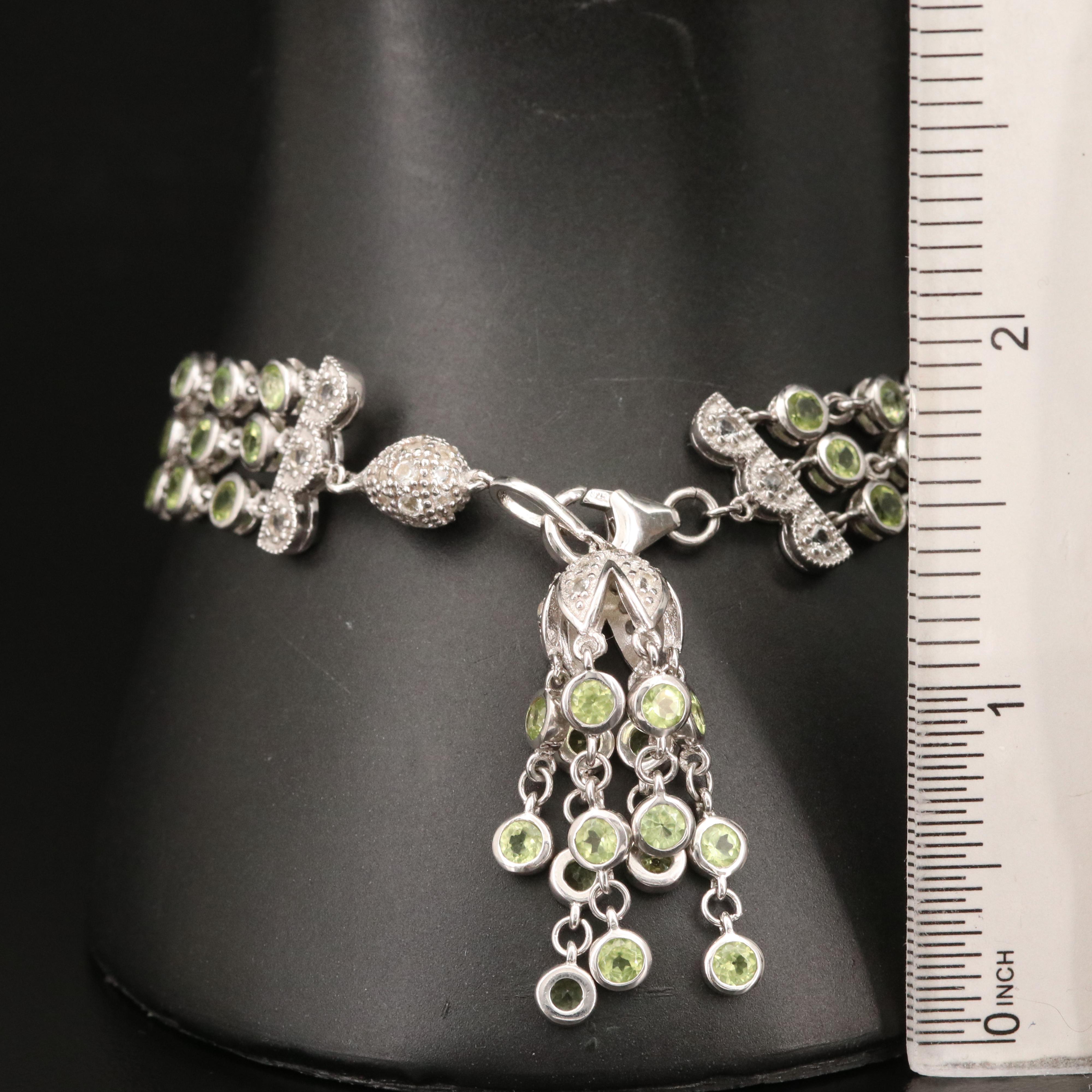 Sterling Silver Peridot and Topaz Multi-Strand Tassel Bracelet