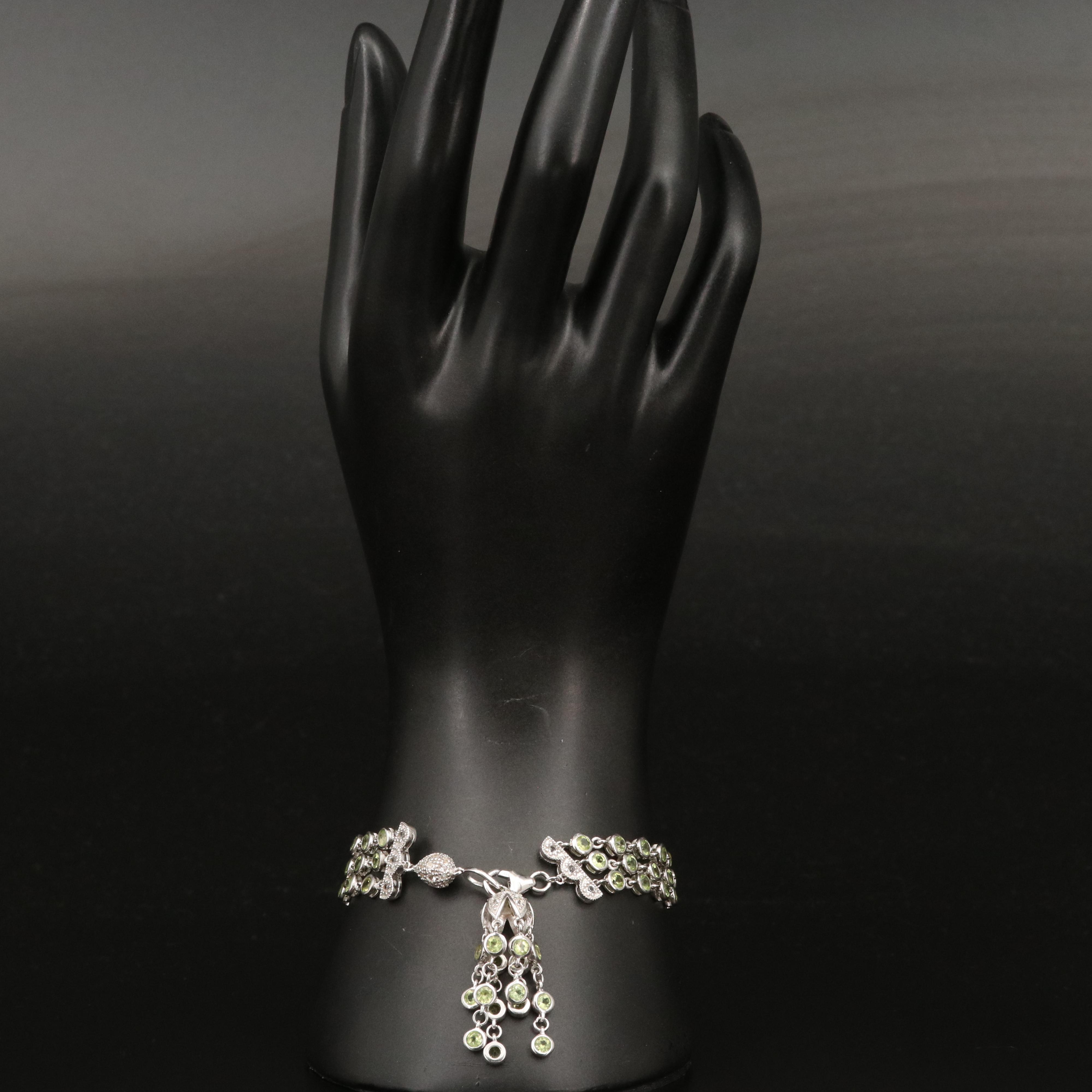 Sterling Silver Peridot and Topaz Multi-Strand Tassel Bracelet