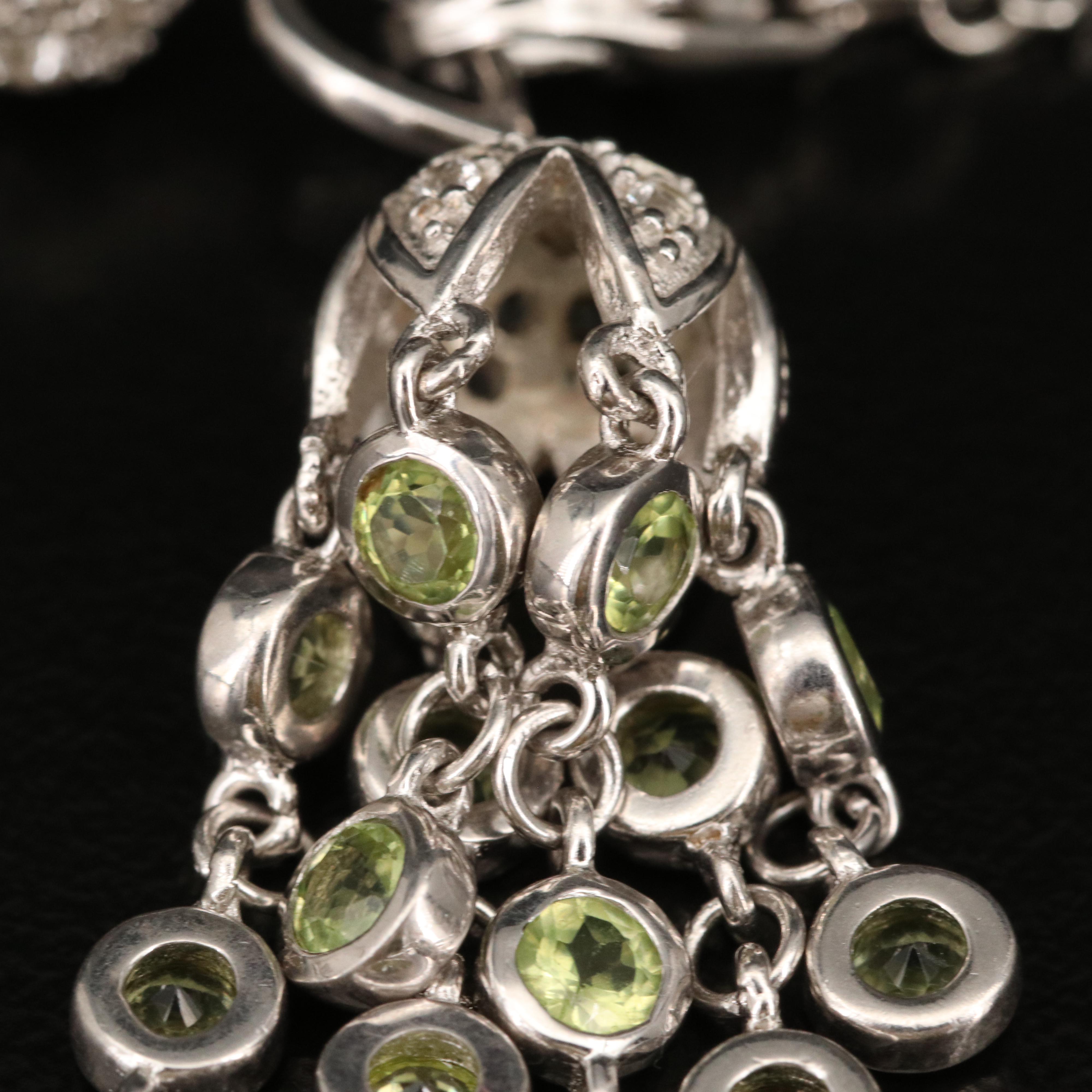 Sterling Silver Peridot and Topaz Multi-Strand Tassel Bracelet