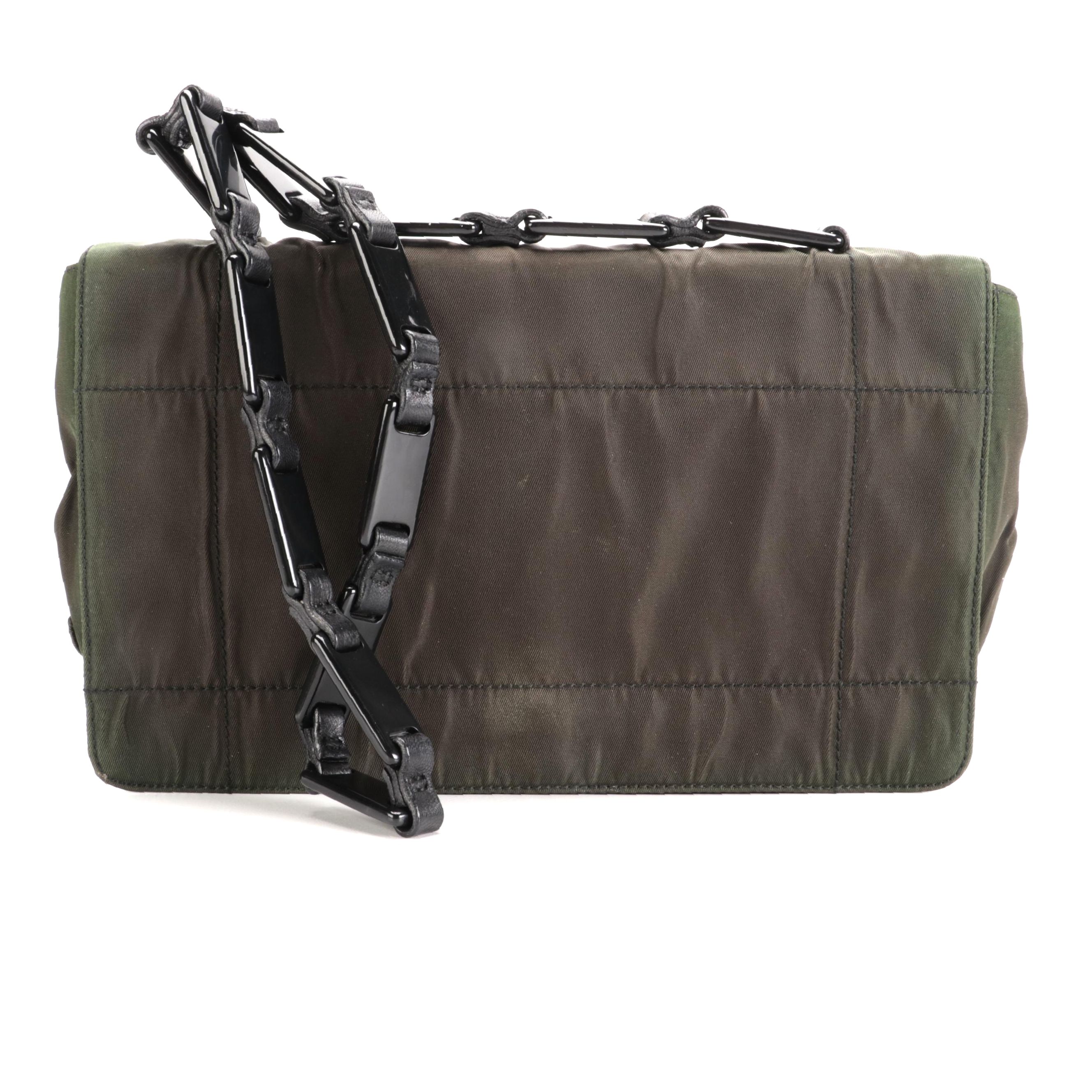 Prada Green Tessuto Nylon Flap Front Shoulder Bag
