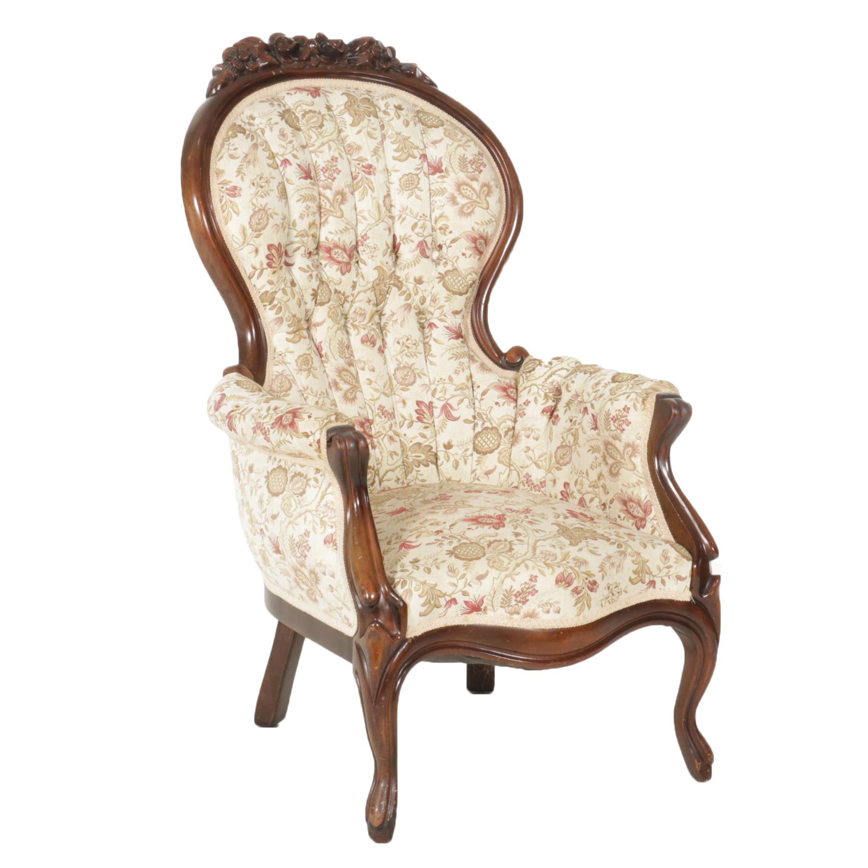 Upholstered Victorian Style Armchair, Mid to Late 20th Century