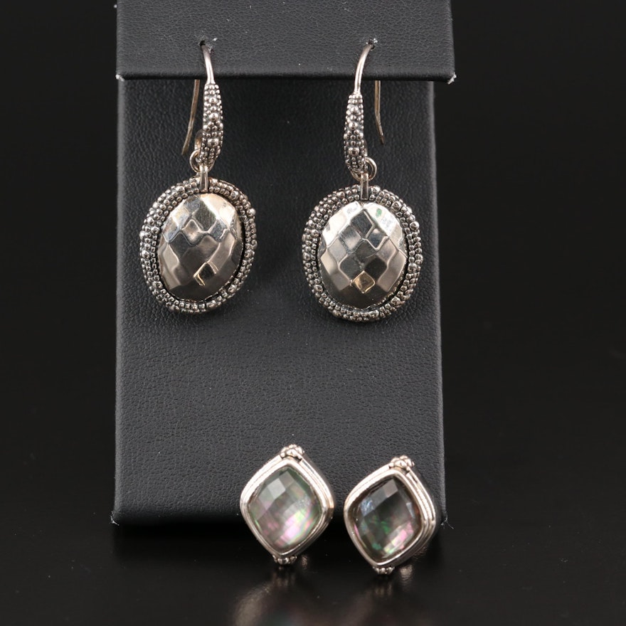 Michael Dawkins Sterling Earrings Including Quartz and Mother of Pearl Doublets