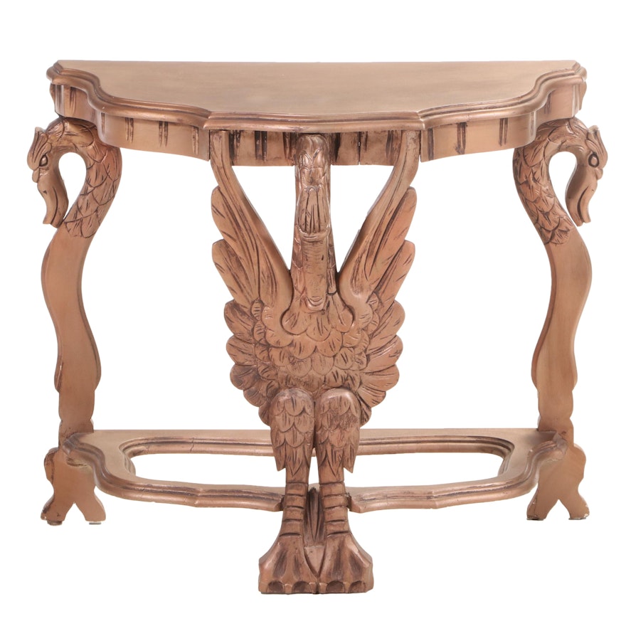 Swan-Carved Side Table in Gilt Painted Finish