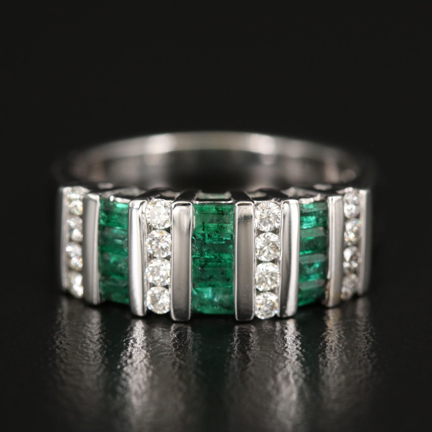 EFFY 14K WHITE GOLD DIAMOND, NATURAL EMERALD RING