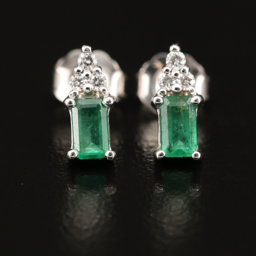 EFFY 14K WHITE GOLD DIAMOND, NATURAL EMERALD EARRINGS