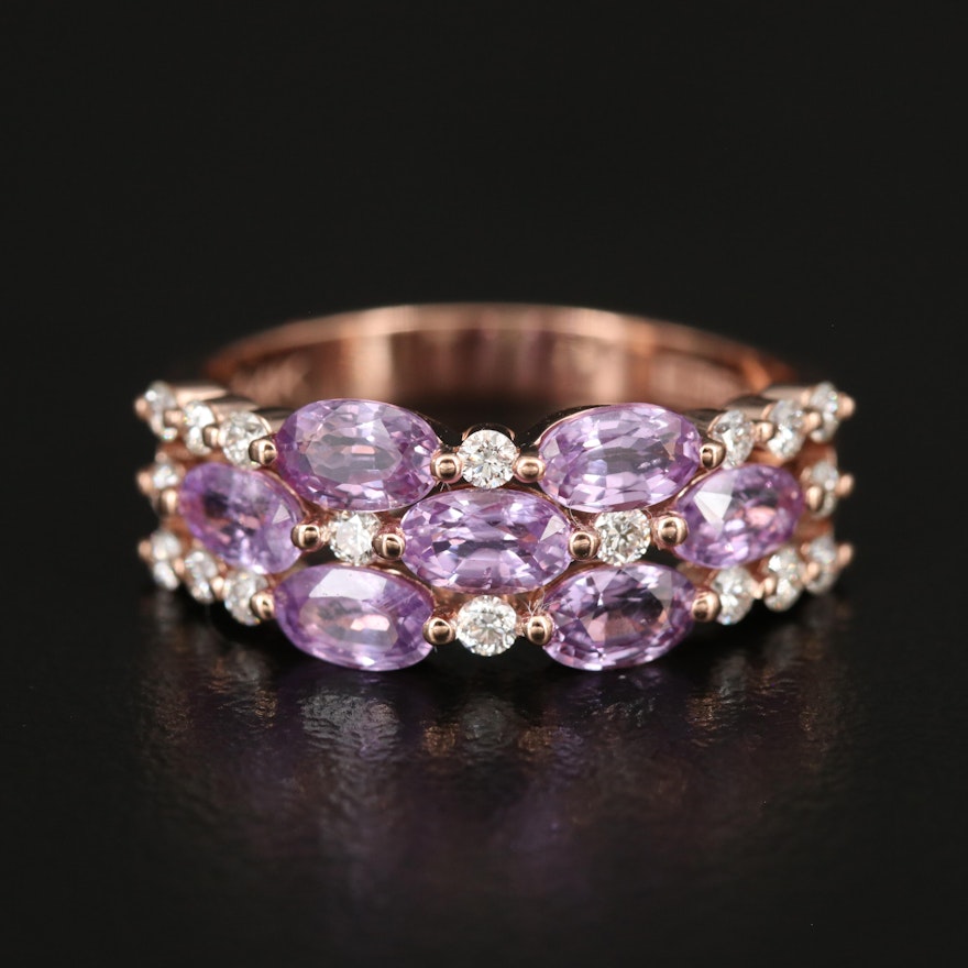 EFFY 14K ROSE GOLD DIAMOND, PURPLE SAPPHIRE RING