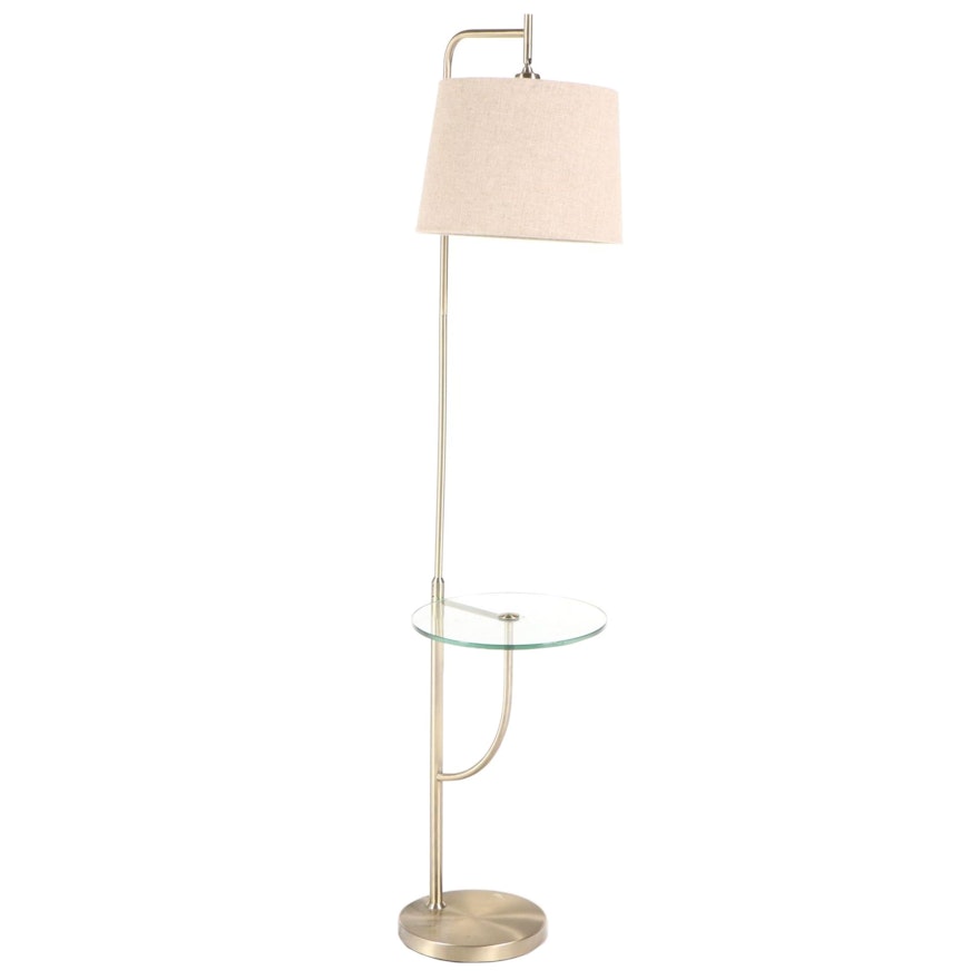 Brushed Brass Finish Floor Lamp with Glass Table Shelf