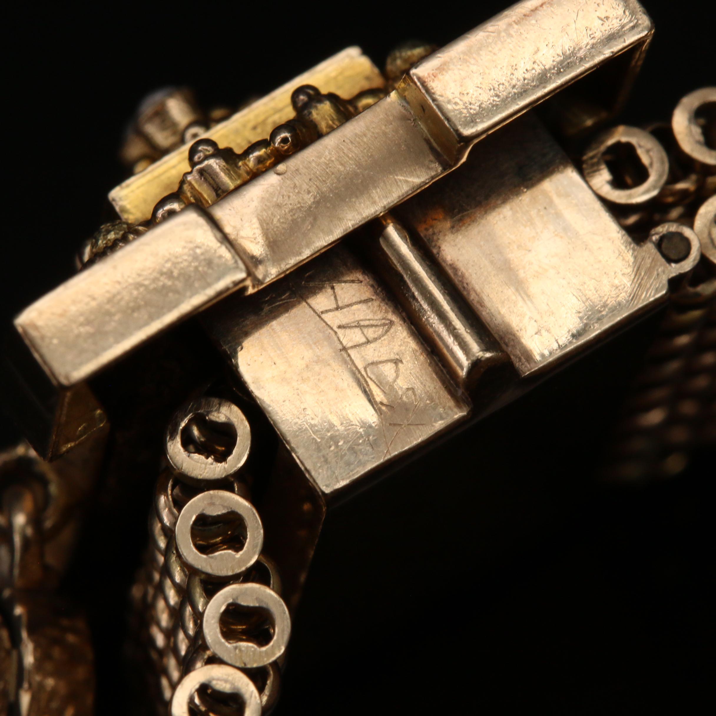 Mid Victorian 10K Slide Bracelet with Taille D'Épargne and Foxtail Tassels