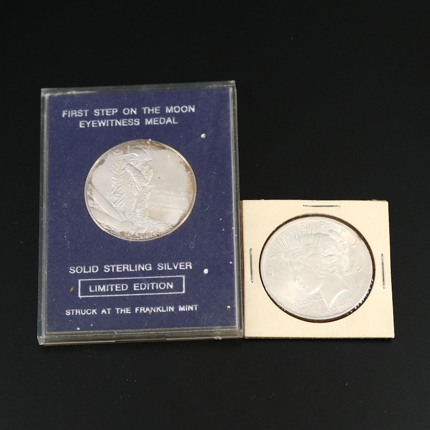 1923 Peace Silver Dollar with Silver Eyewitness Medal