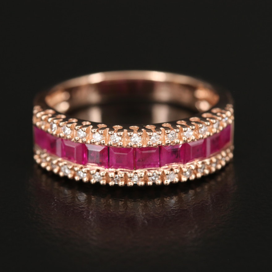 EFFY 14K ROSE GOLD DIAMOND, NATURAL RUBY RING