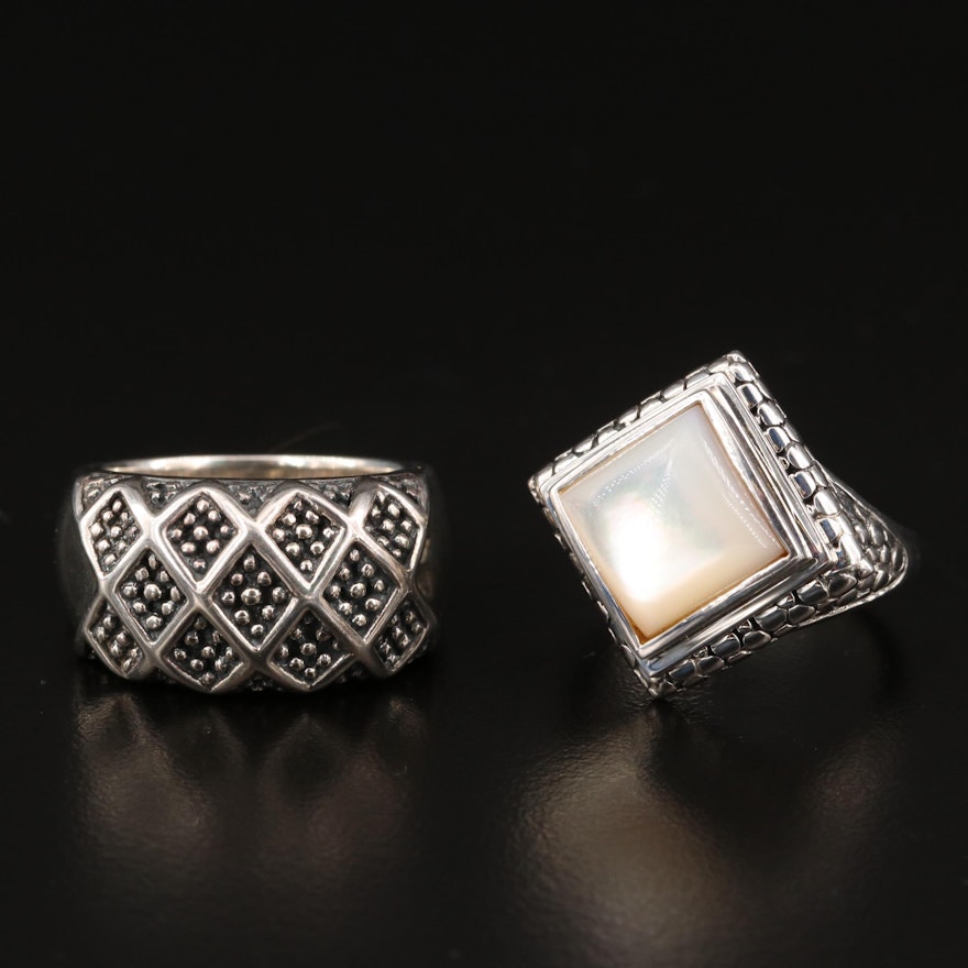 Michael Dawkins Sterling Silver Rings Featuring Mother of Pearl and Granulation