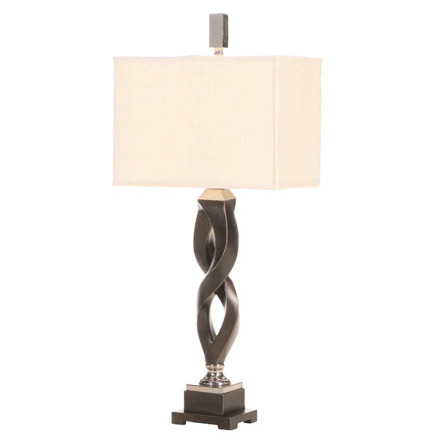 Uttermost Chromed Metal and Bronze-Patinated Composite Table Lamp