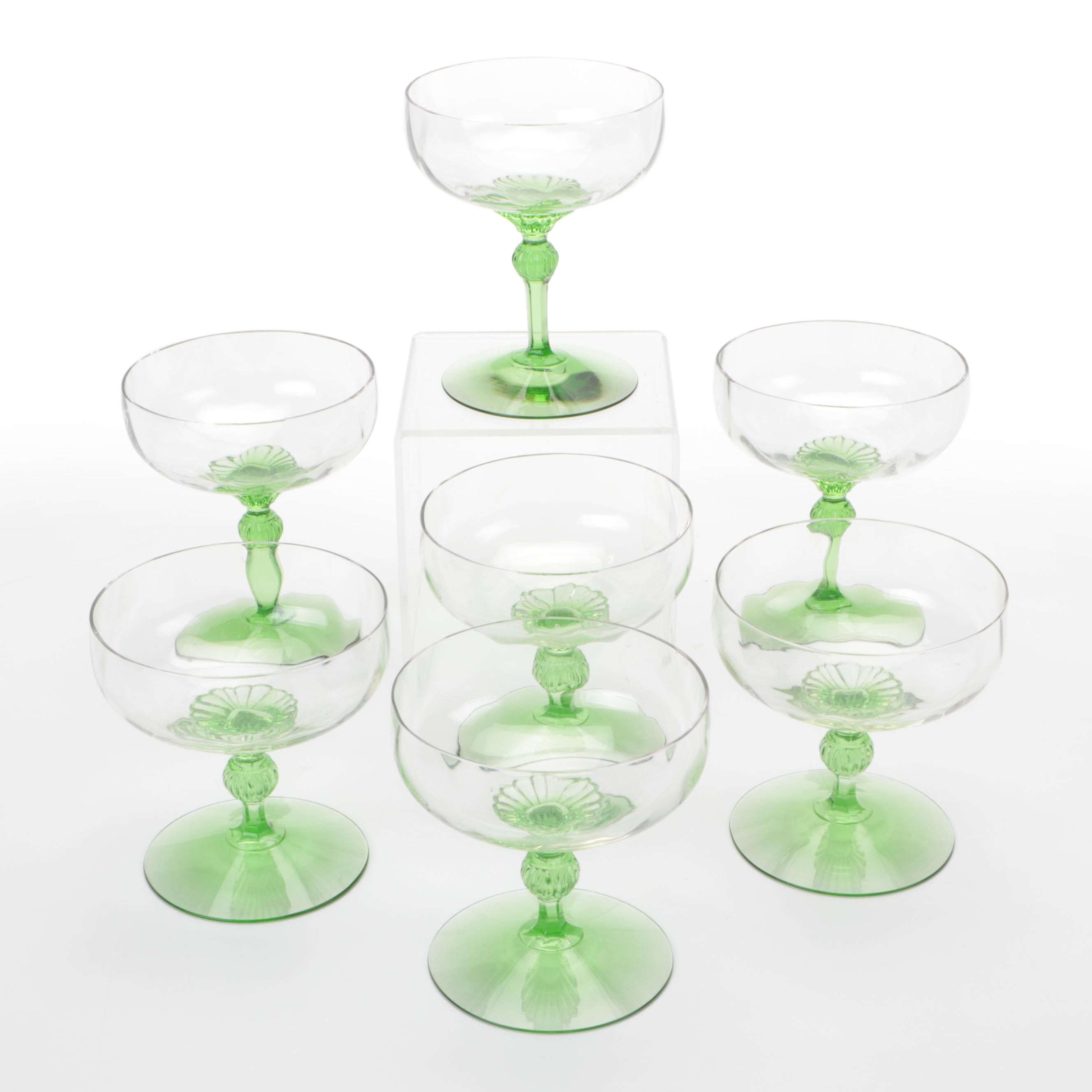 Heisey "King Arthur Green" Glass Champagne Coupes and Low Sherbets, 1922–1939