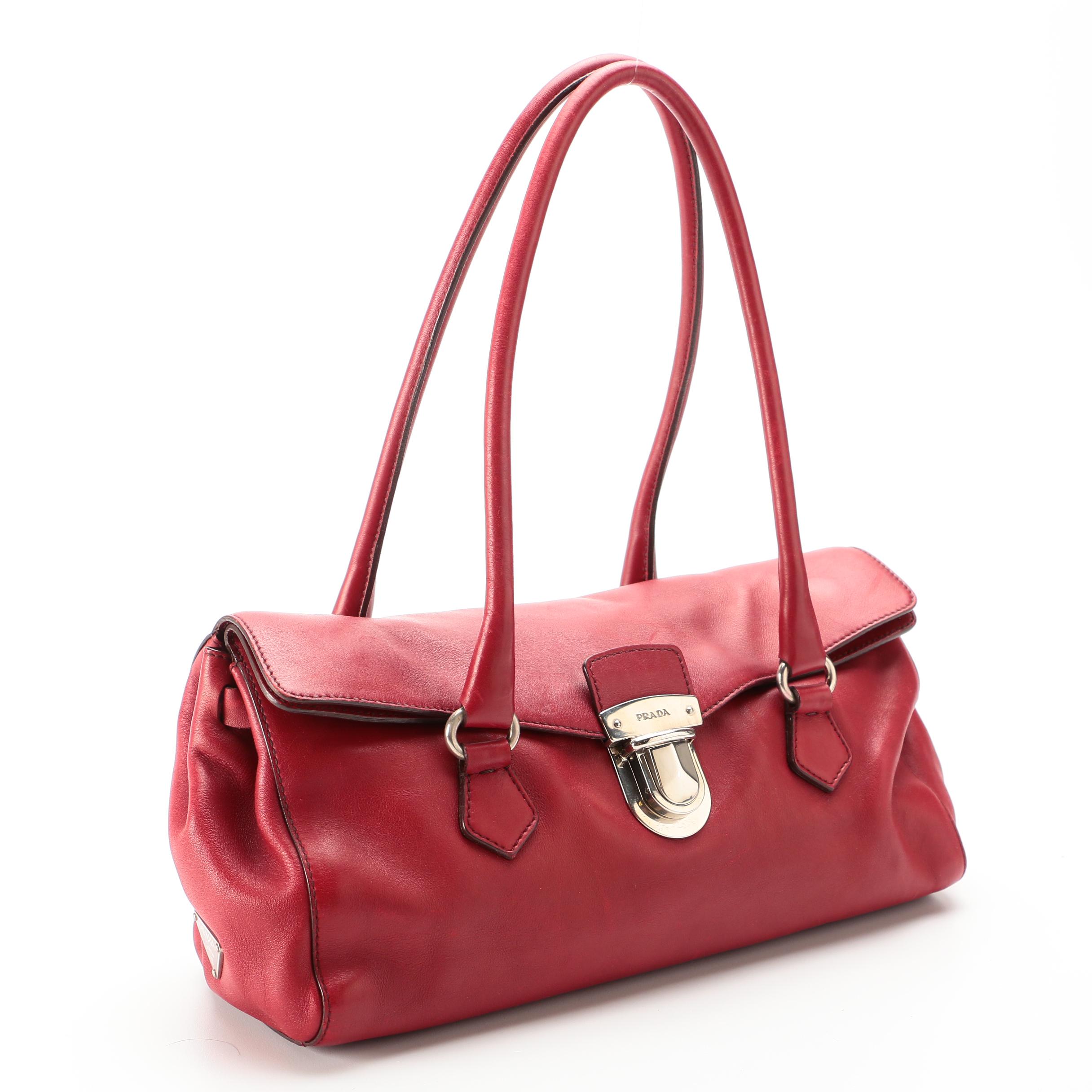 Prada Red Leather Front Flap Shoulder Bag