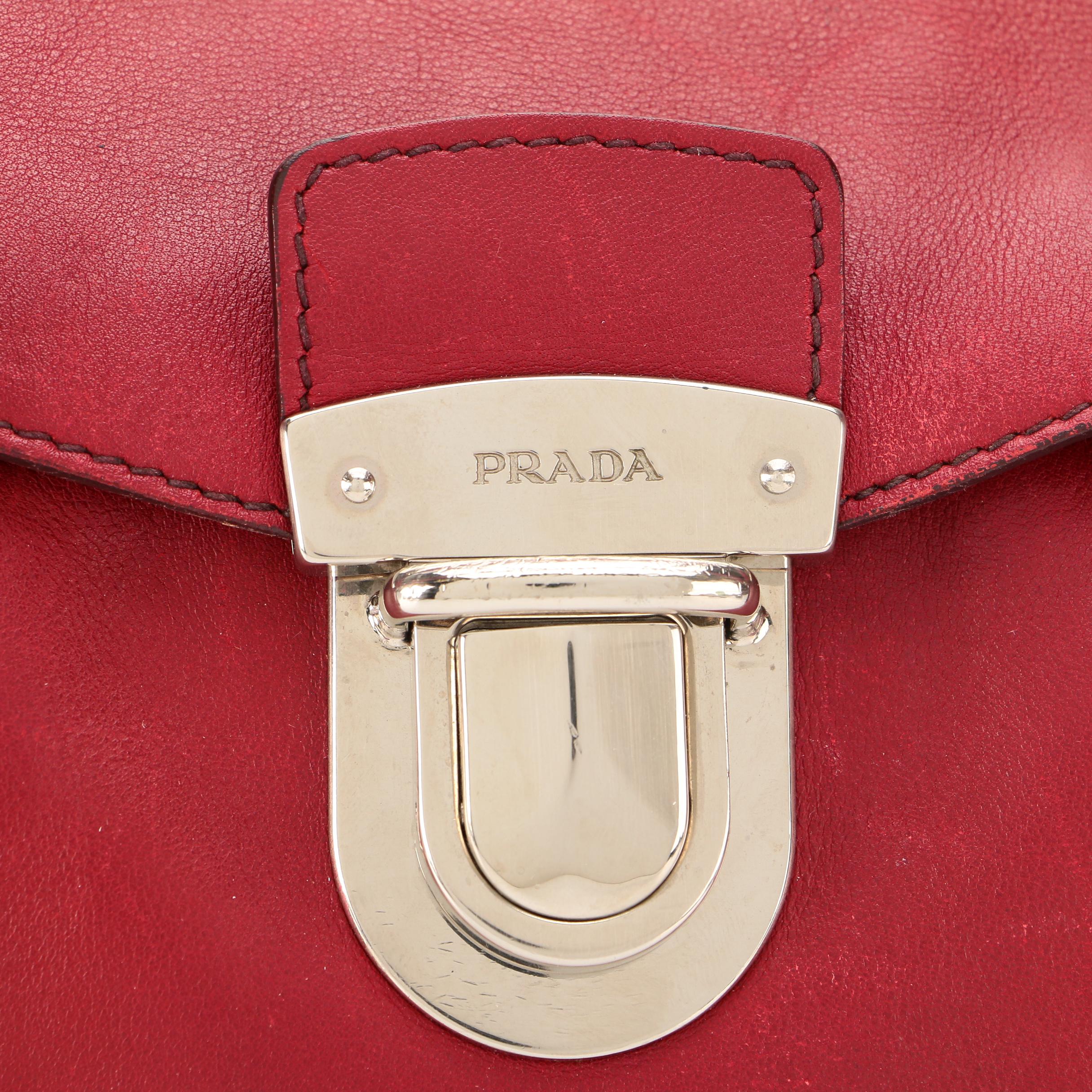Prada Red Leather Front Flap Shoulder Bag