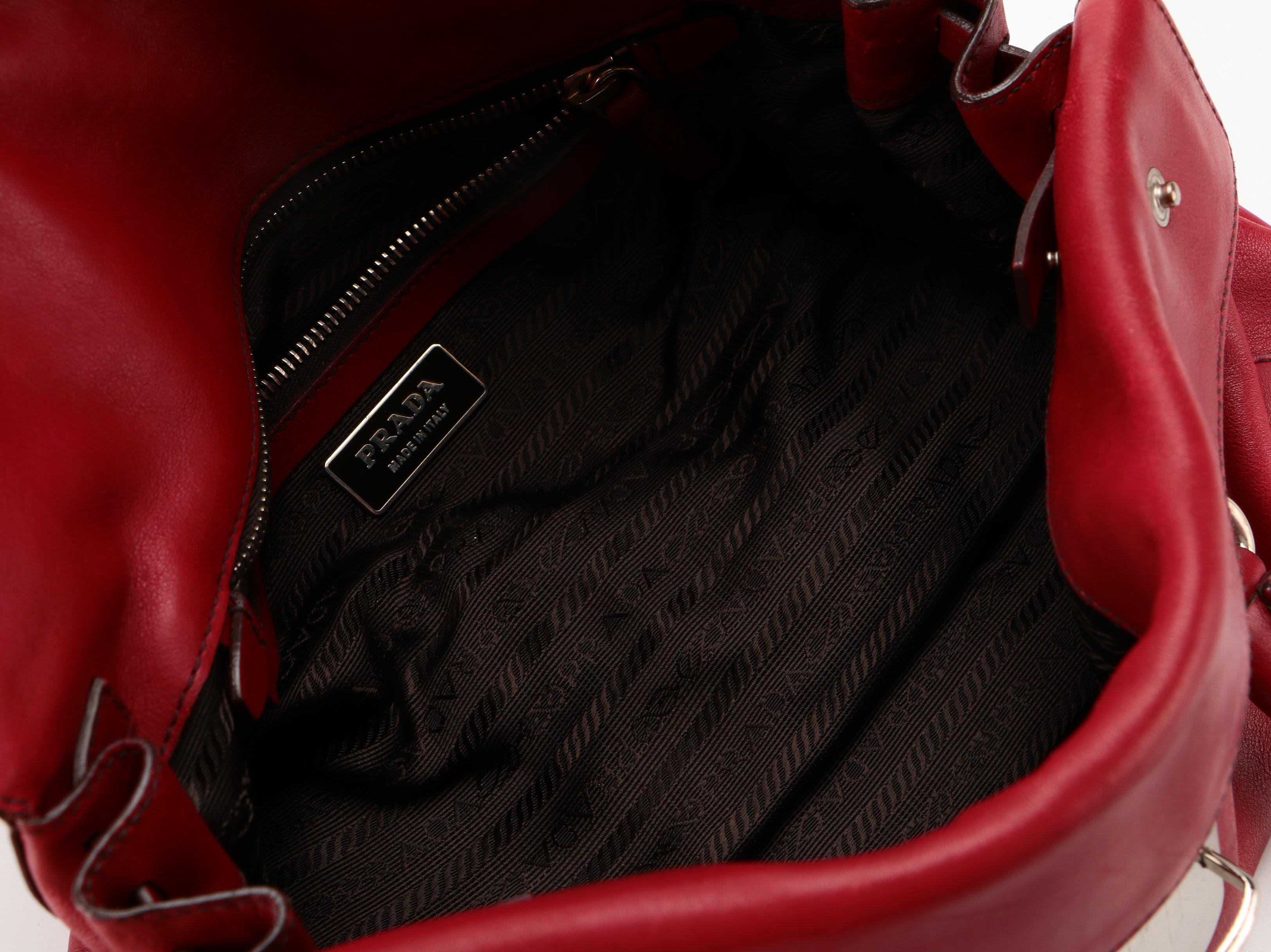 Prada Red Leather Front Flap Shoulder Bag