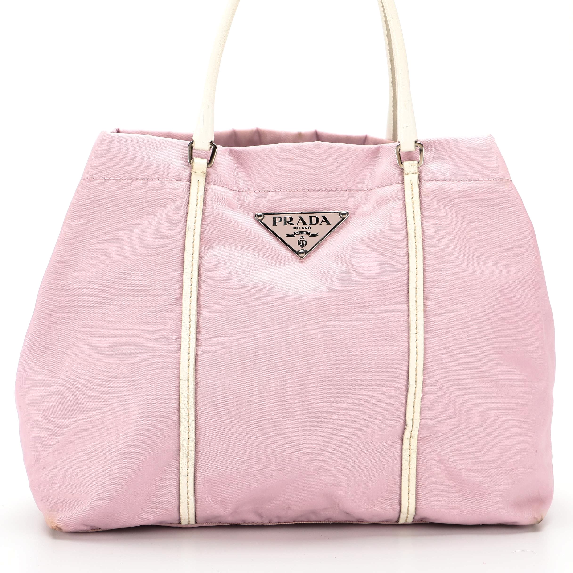 Prada Pink Nylon Tessuto Bag with White Leather Trim