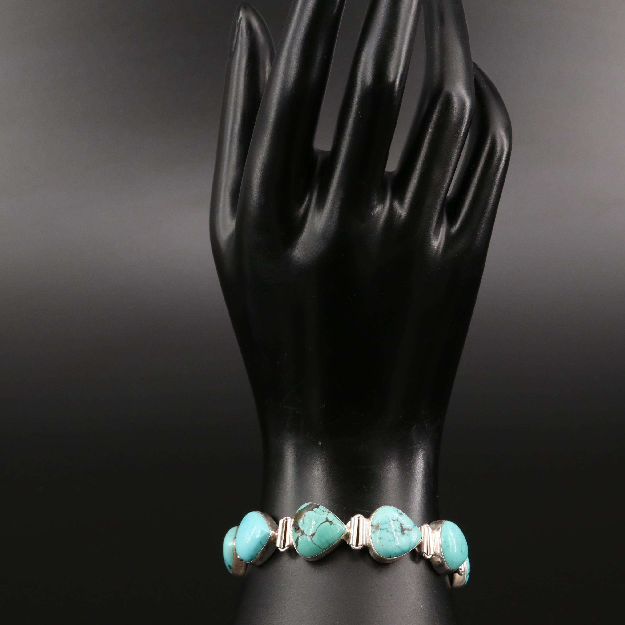 Sterling Silver Turquoise Link Bracelet