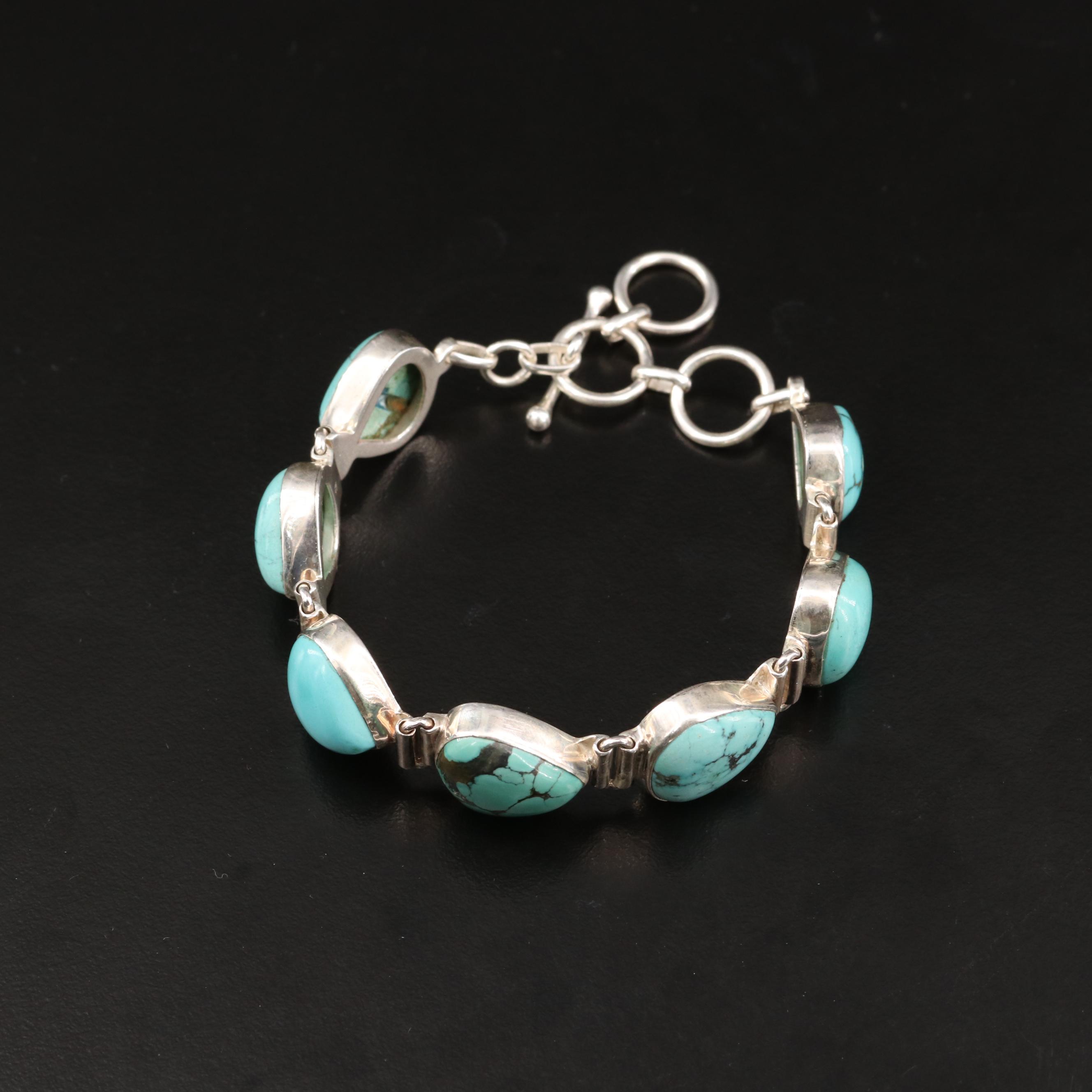 Sterling Silver Turquoise Link Bracelet