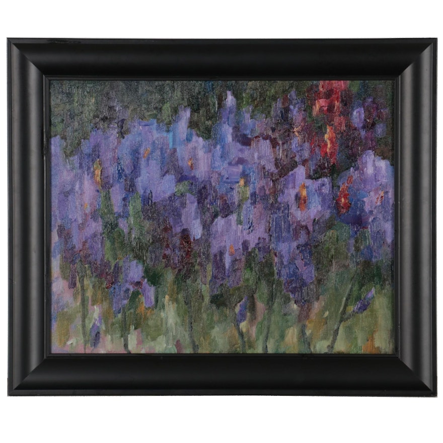 Kate Ansolis Floral Oil Painting "Purple Irises," 2021