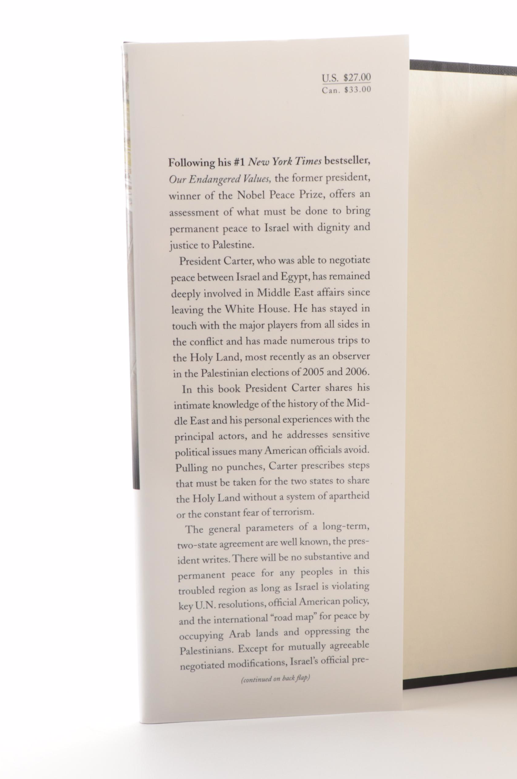 Signed "Palestine: Peace not Apartheid" by Jimmy Carter, 2006  Visual COA