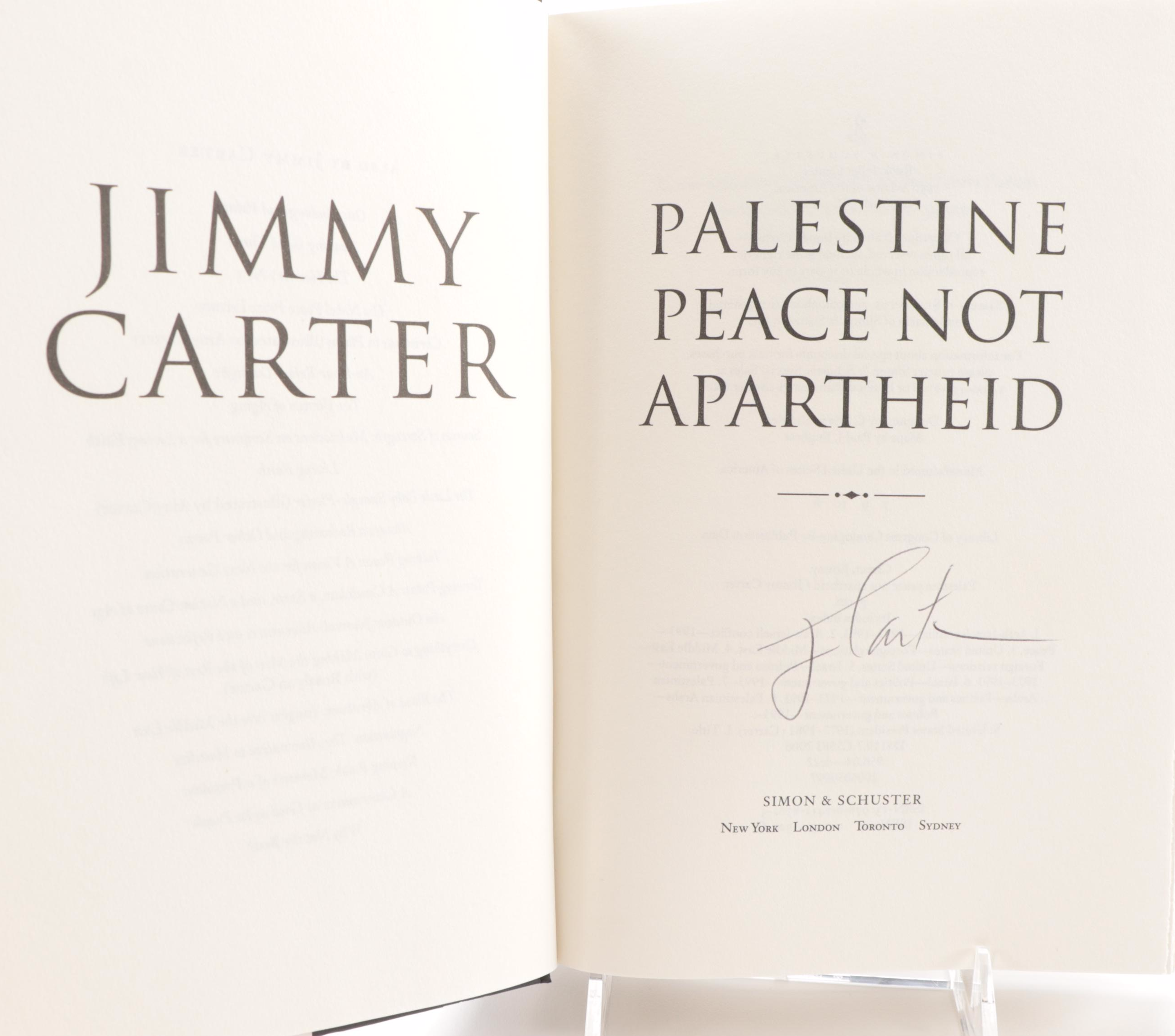 Signed "Palestine: Peace not Apartheid" by Jimmy Carter, 2006  Visual COA