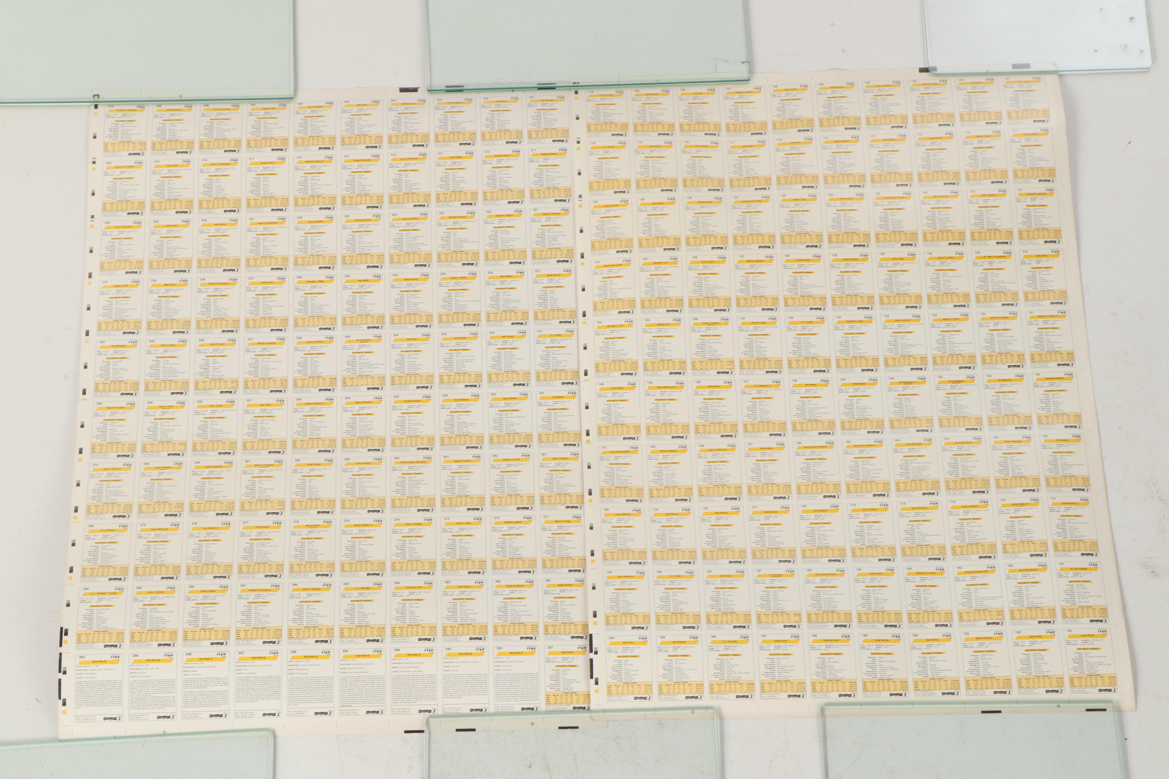 1992 Jockey Stars Uncut Trading Card Sheets