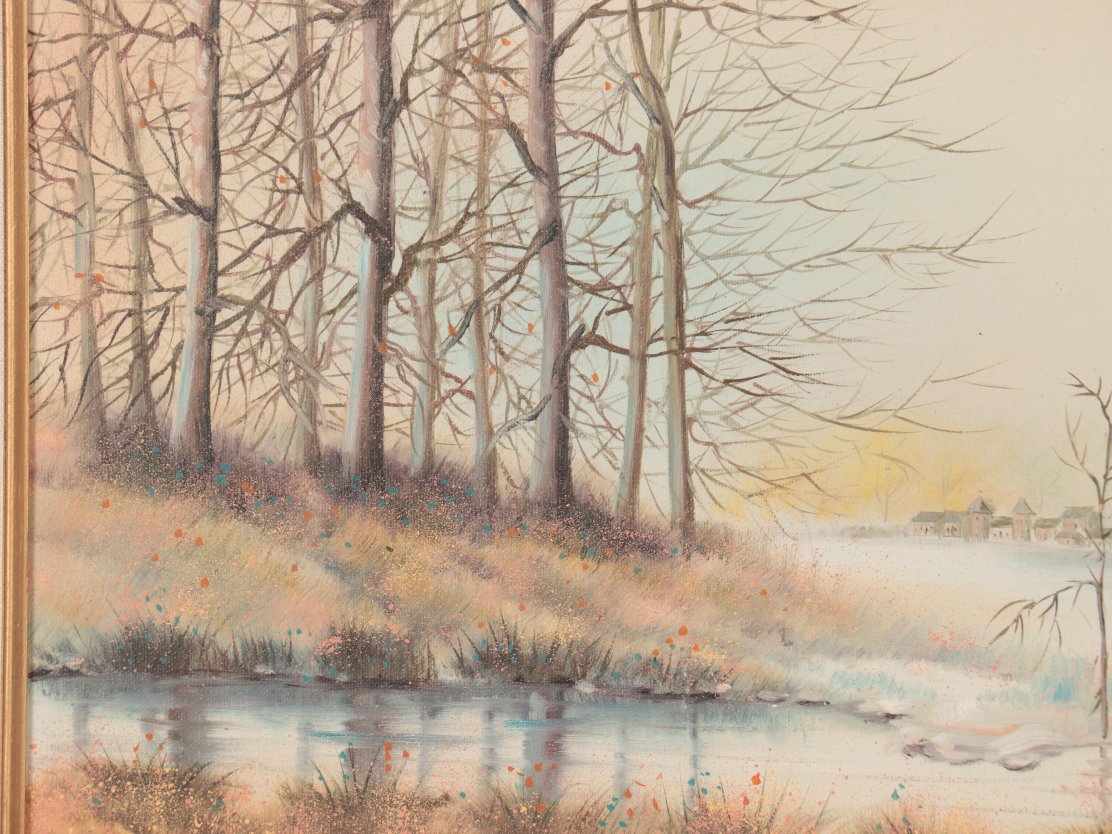 D. Jackson Landscape Oil Painting of Barren Trees, Late 20th Century