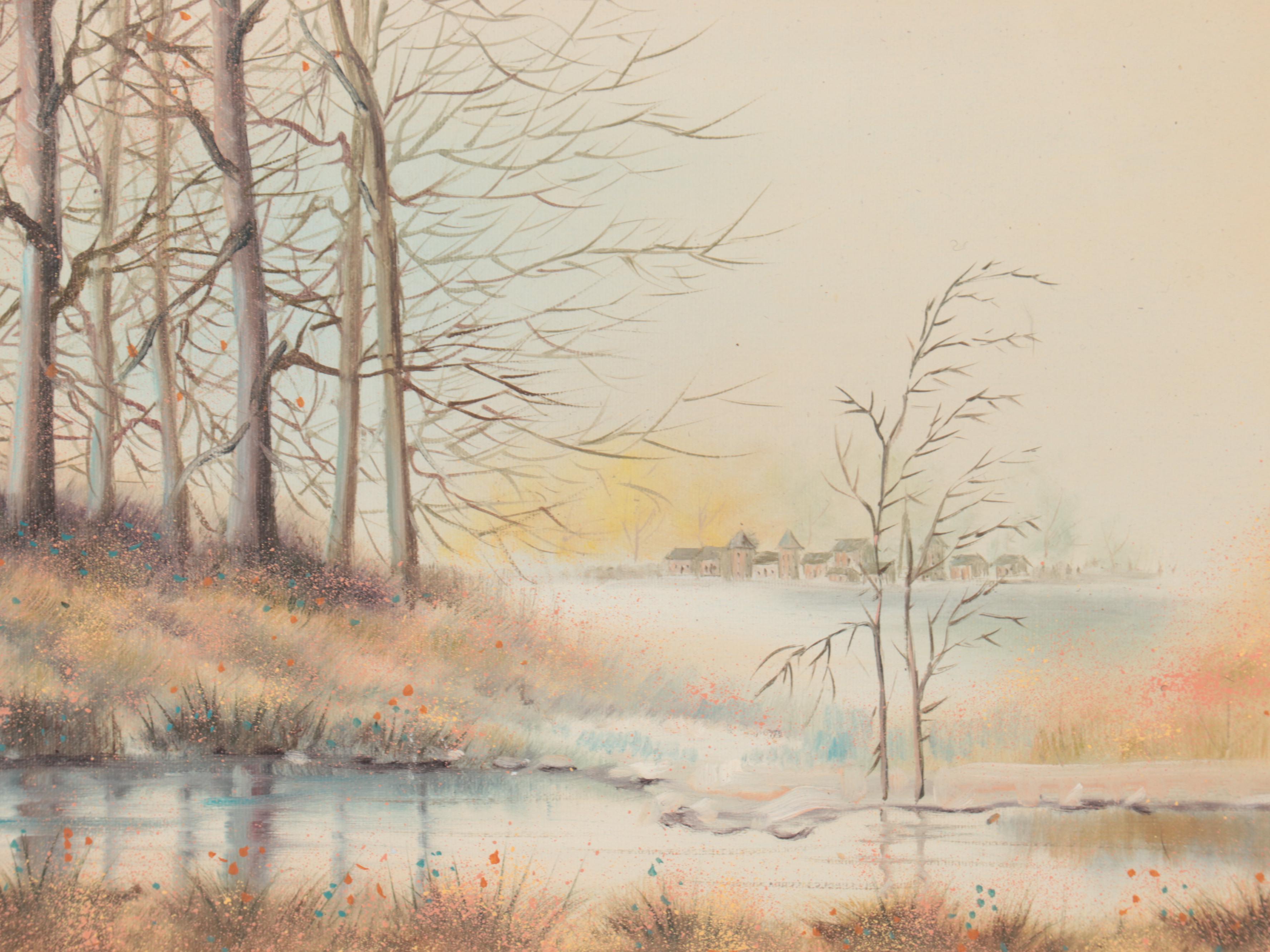 D. Jackson Landscape Oil Painting of Barren Trees, Late 20th Century