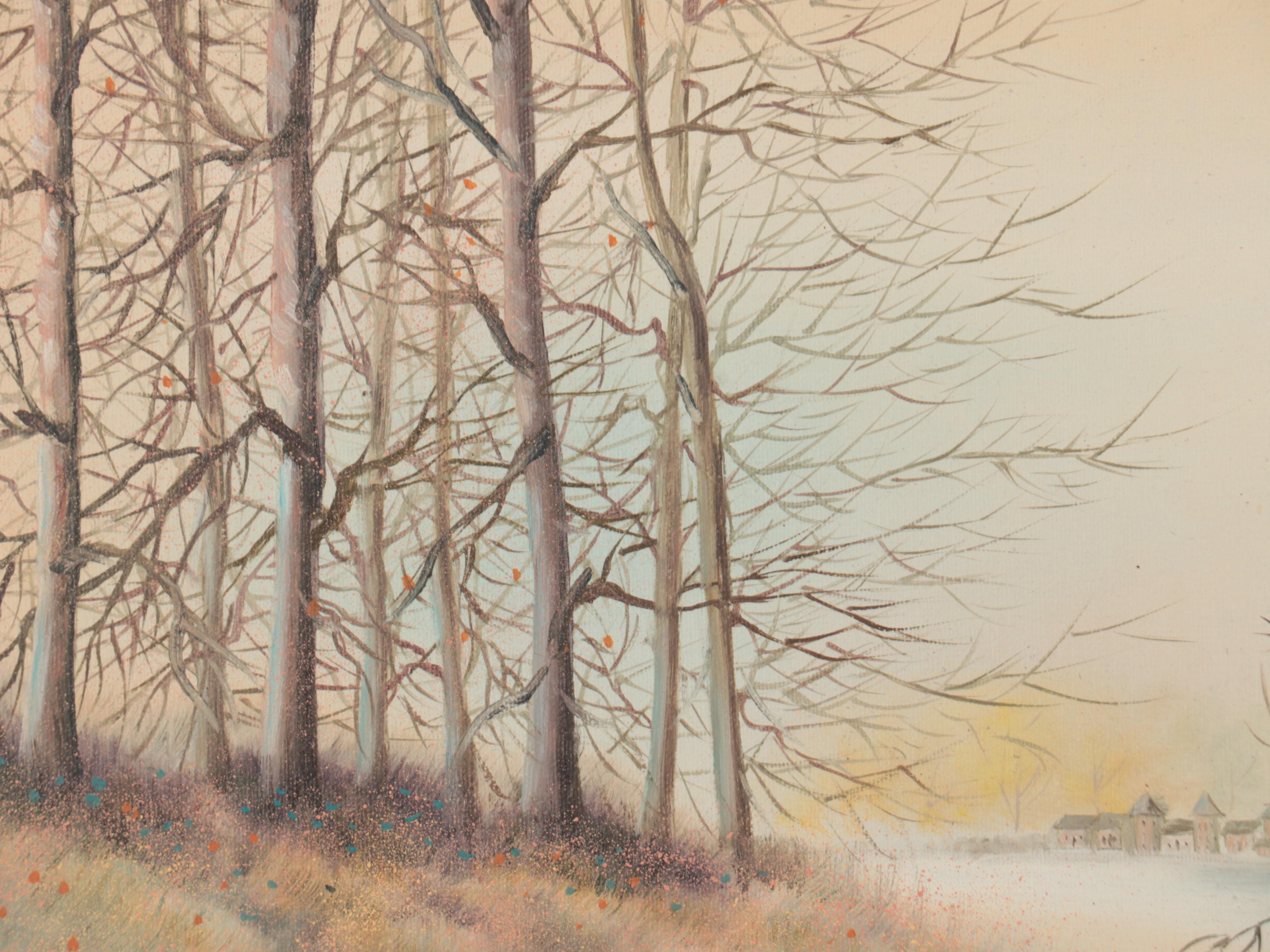 D. Jackson Landscape Oil Painting of Barren Trees, Late 20th Century