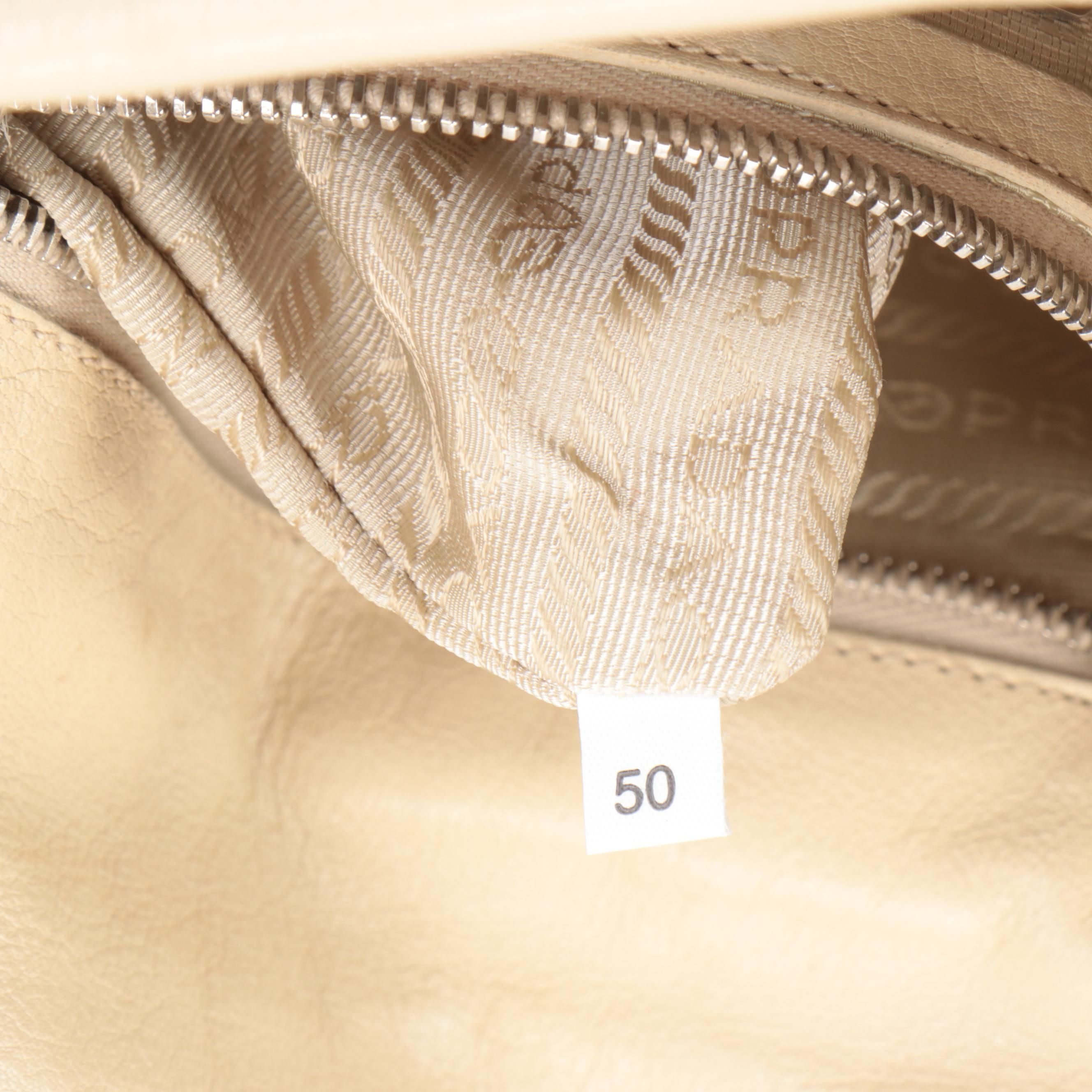 Prada Foldover Front Flap Shoulder Bag in Beige Leather