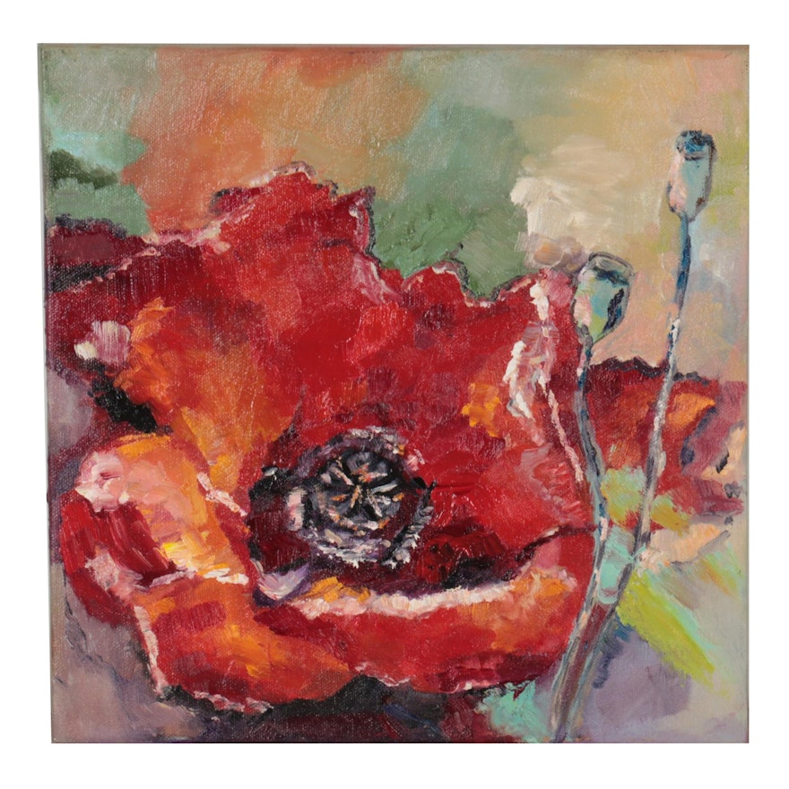 Kate Ansolis Impressionist Style Oil Painting "Poppy," 2021