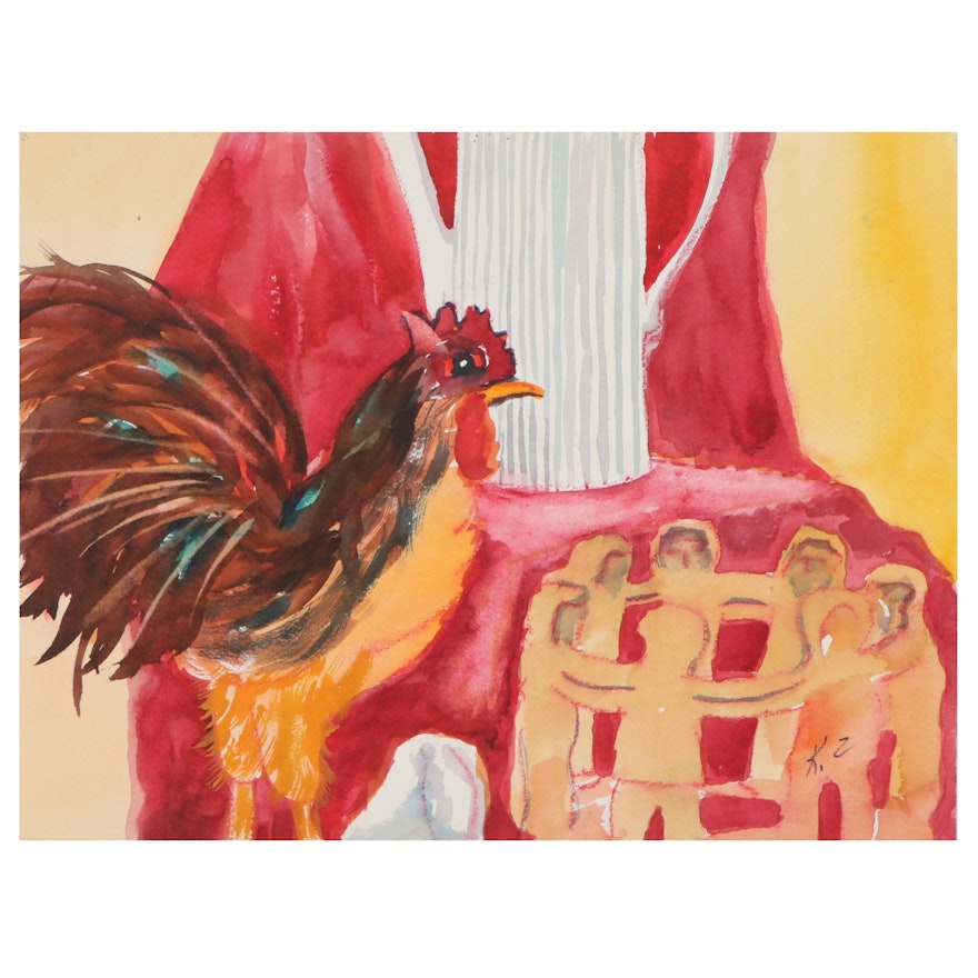 Kathleen Zimbicki Watercolor Painting "Chicken Fences"